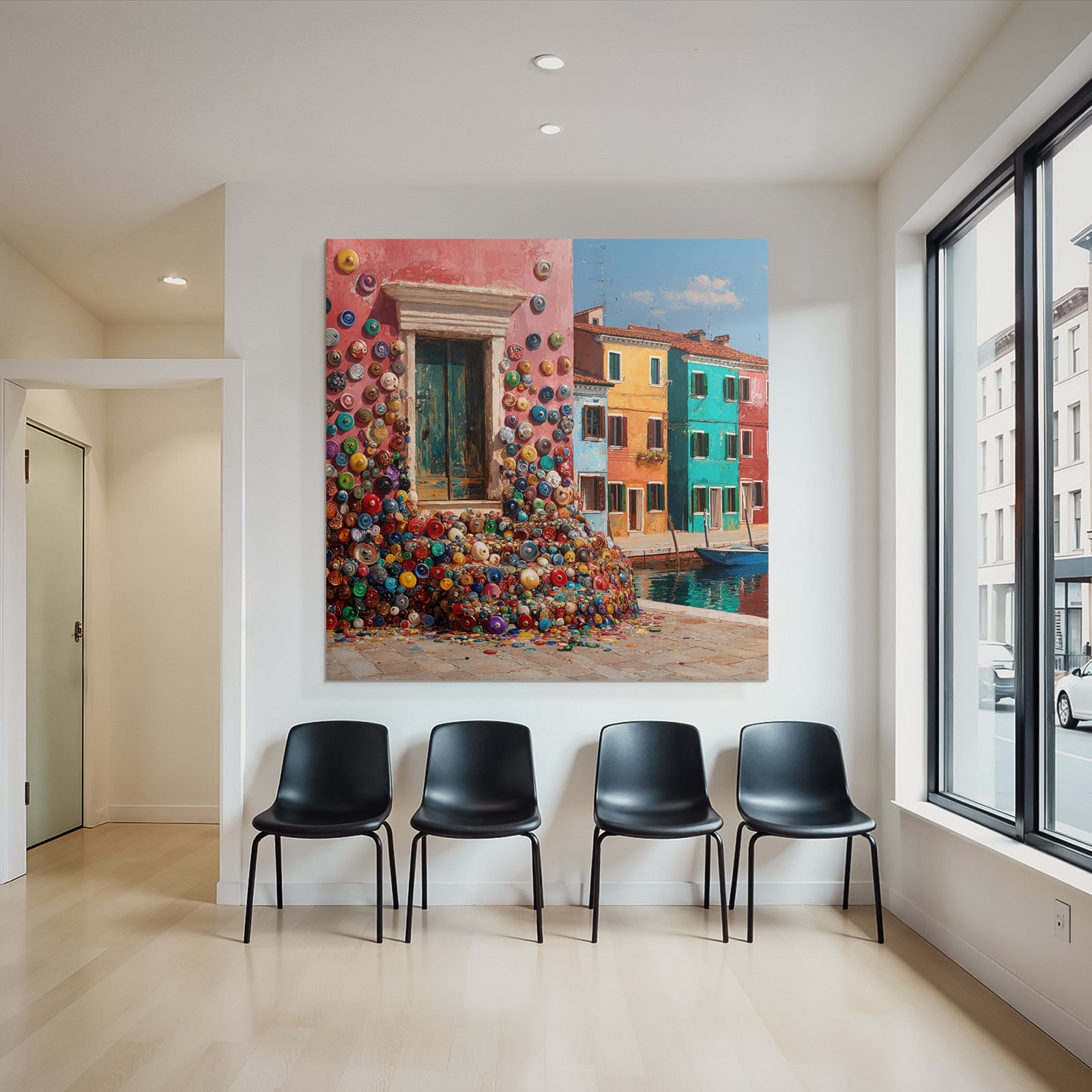 Bunte Haus Fenster Dekorative Objekte Küstenstadt Mediterranes Gefühl