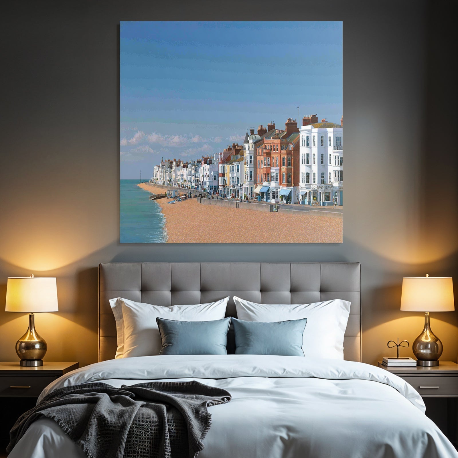 Seaside Promenade Mit Sandstrand Und Bunter Architektur