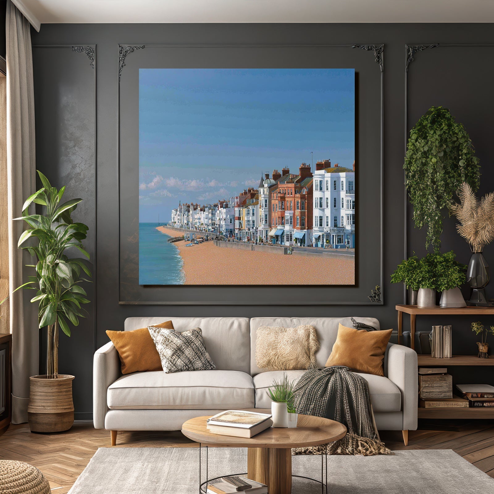 Seaside Promenade Mit Sandstrand Und Bunter Architektur