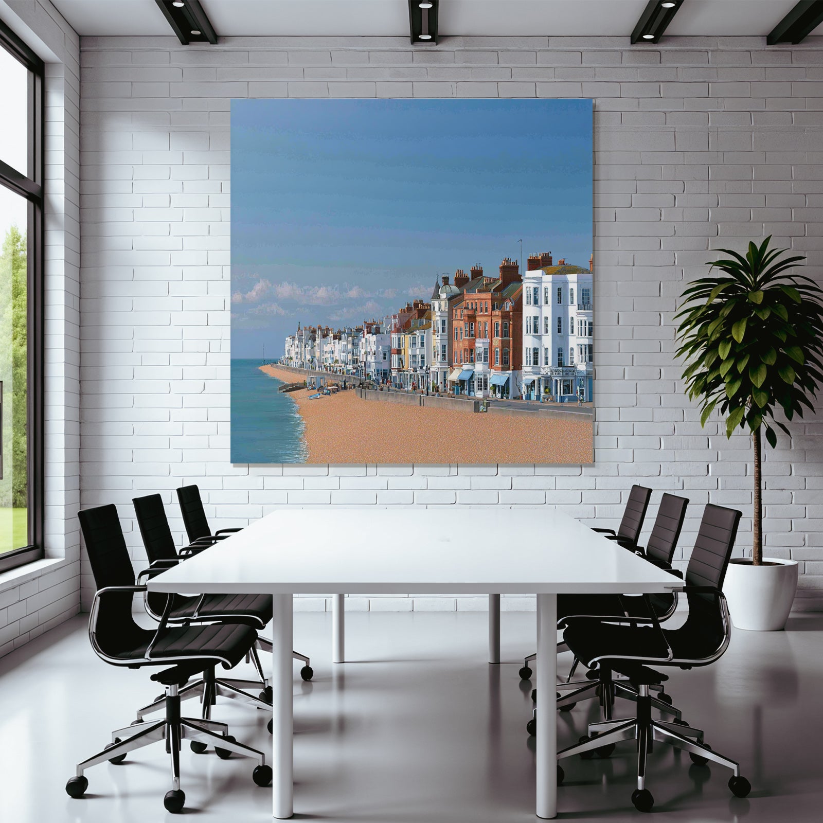 Seaside Promenade Mit Sandstrand Und Bunter Architektur