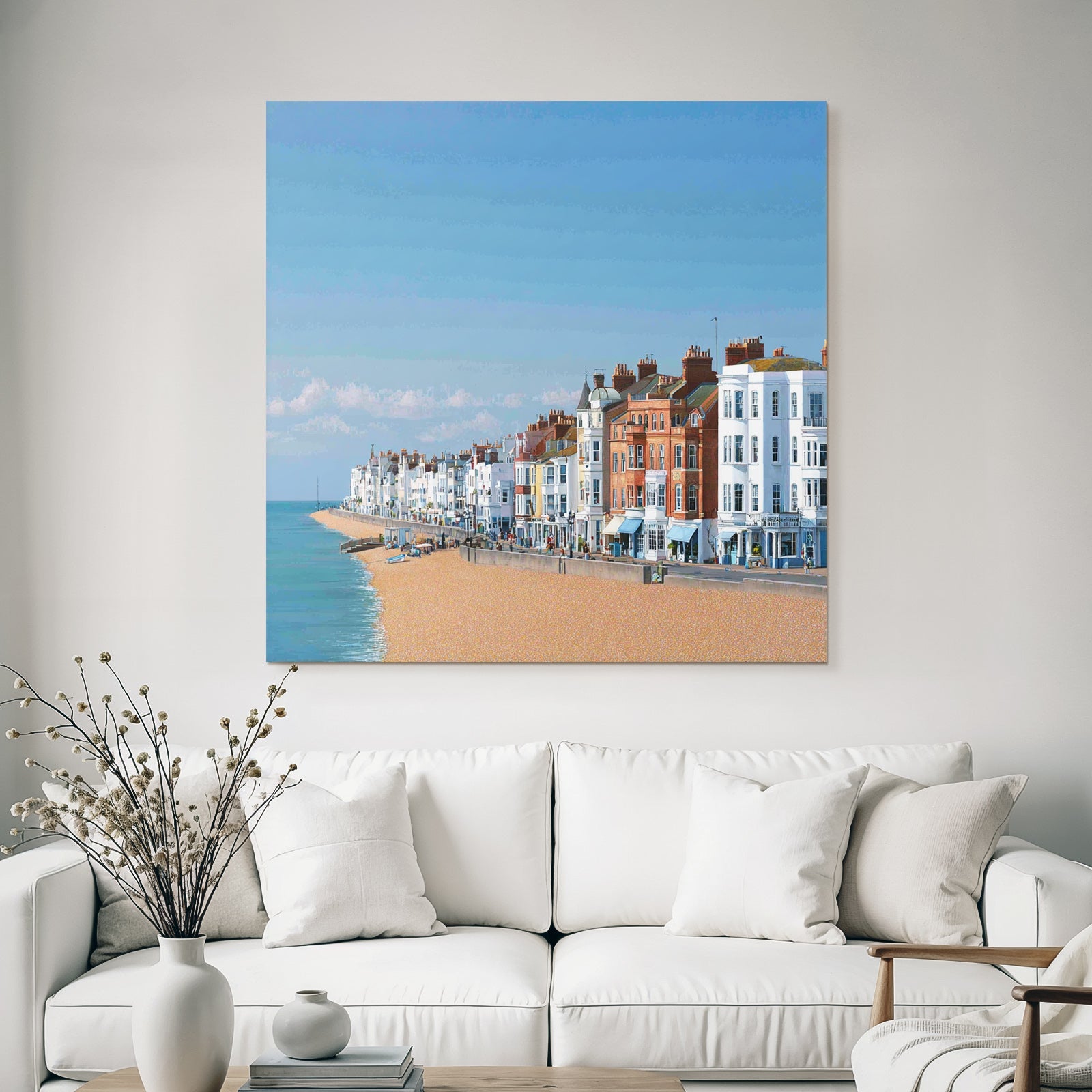 Seaside Promenade Mit Sandstrand Und Bunter Architektur