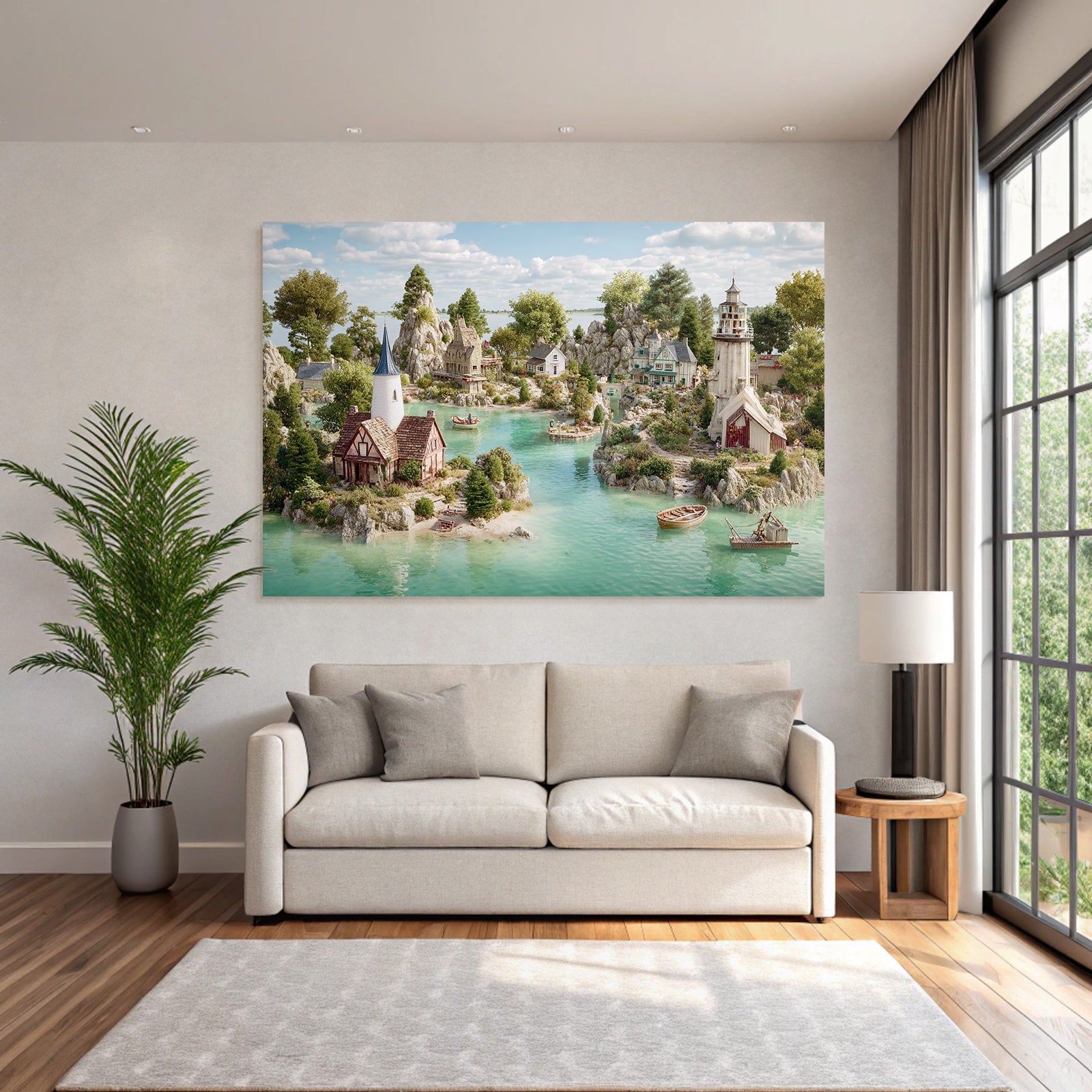 Idyllic coastal village dream landscape turquoise water