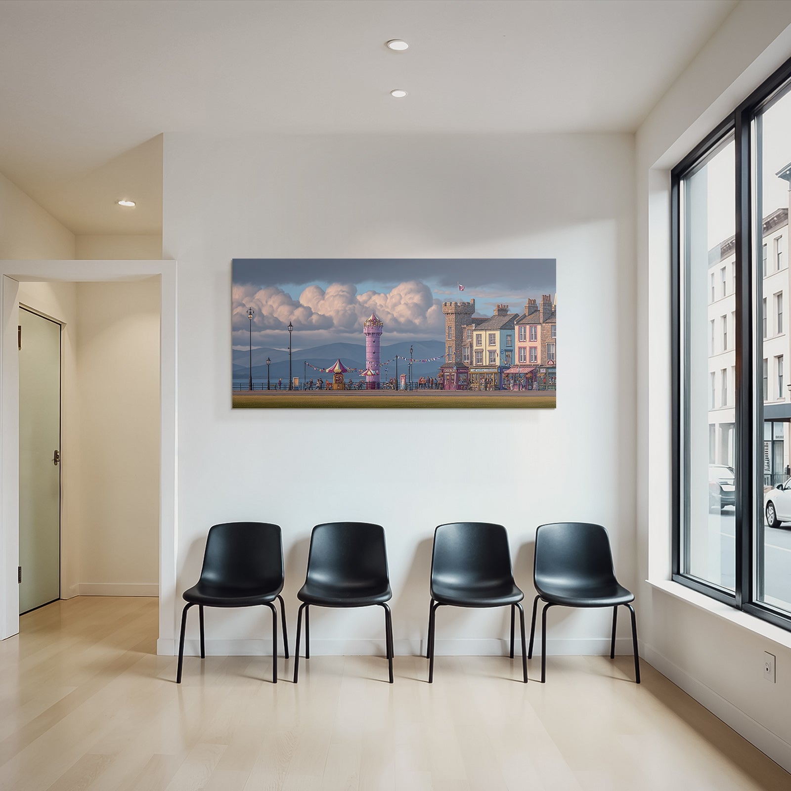 Seaside Promenade Mit Bunten Gebauden Und Roseturm