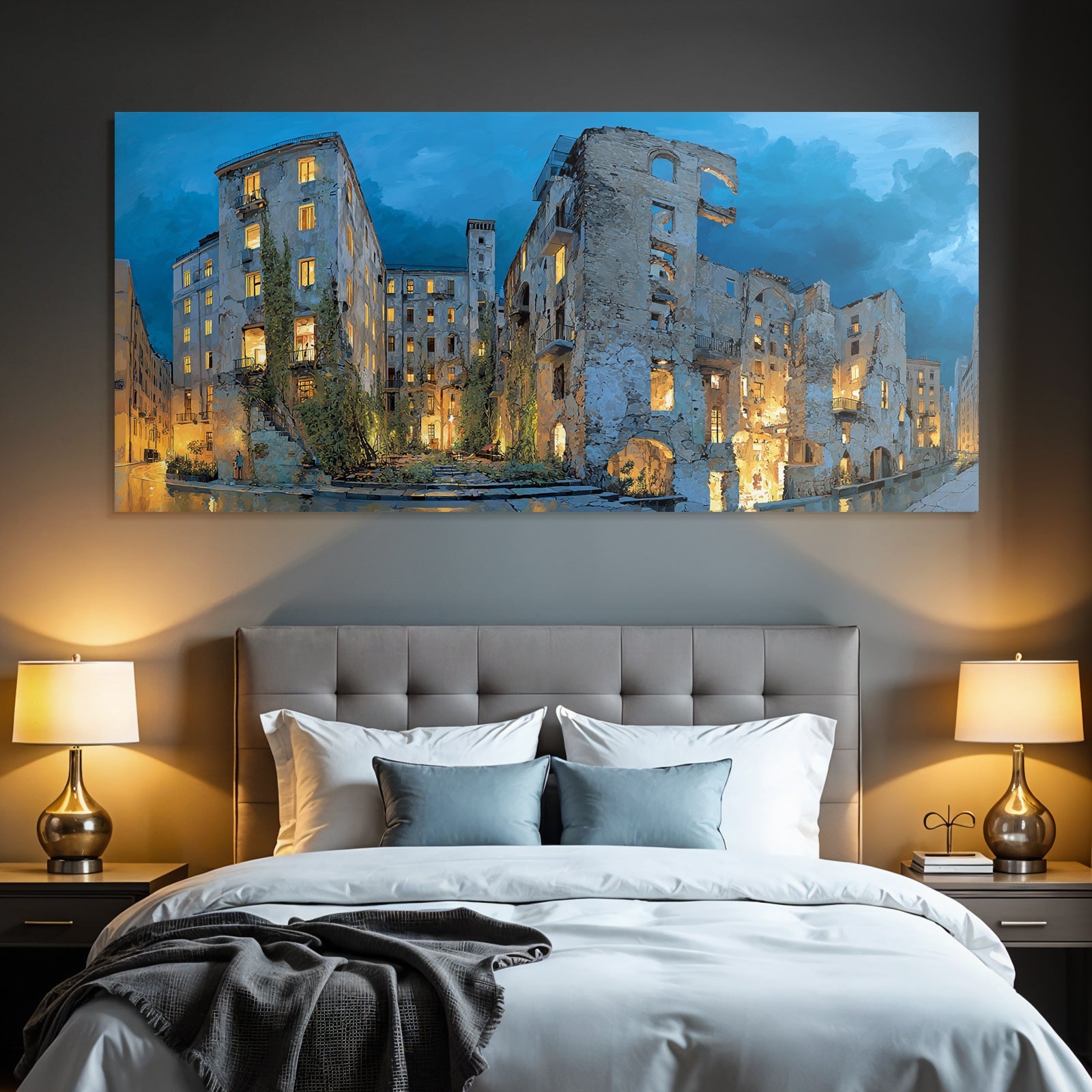 Cityscape Night Light From Windows Dilapidated Buildings History Natural Decoration