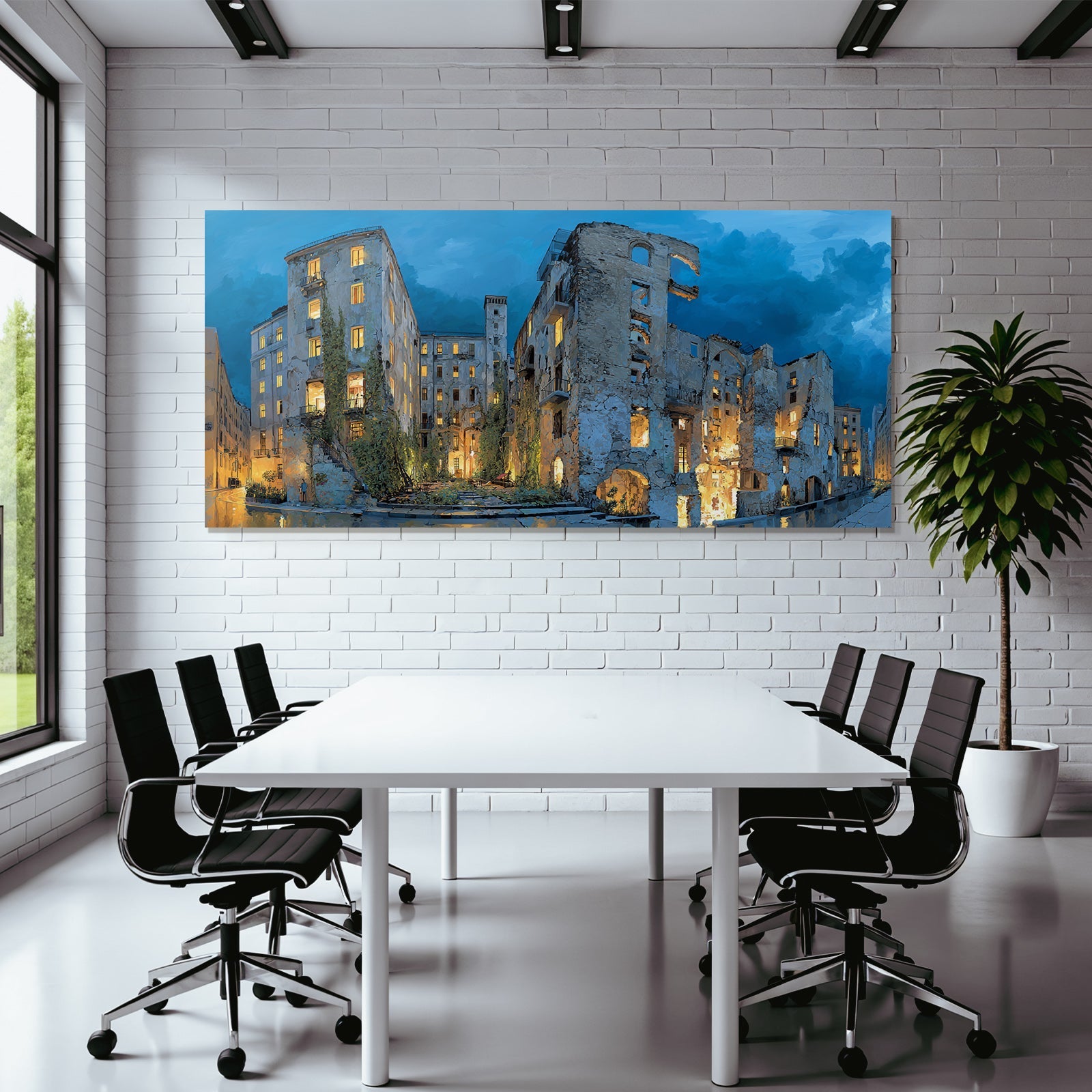 Cityscape Night Light From Windows Dilapidated Buildings History Natural Decoration