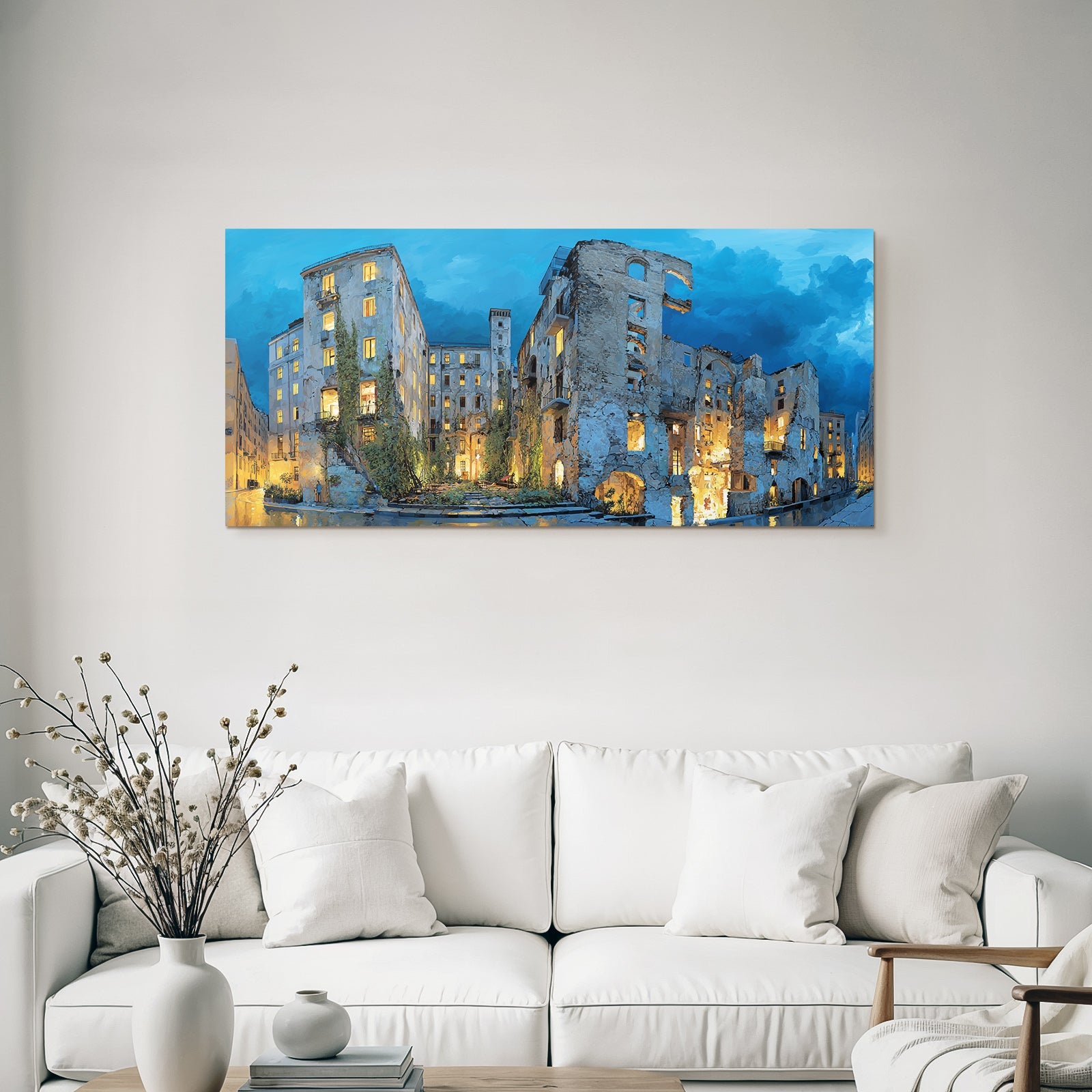 Cityscape Night Light From Windows Dilapidated Buildings History Natural Decoration