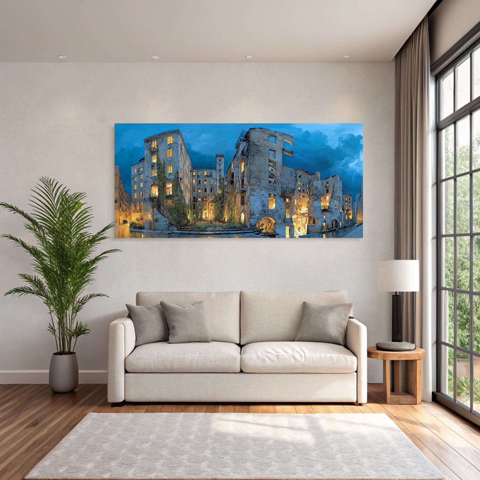 Cityscape Night Light From Windows Dilapidated Buildings History Natural Decoration