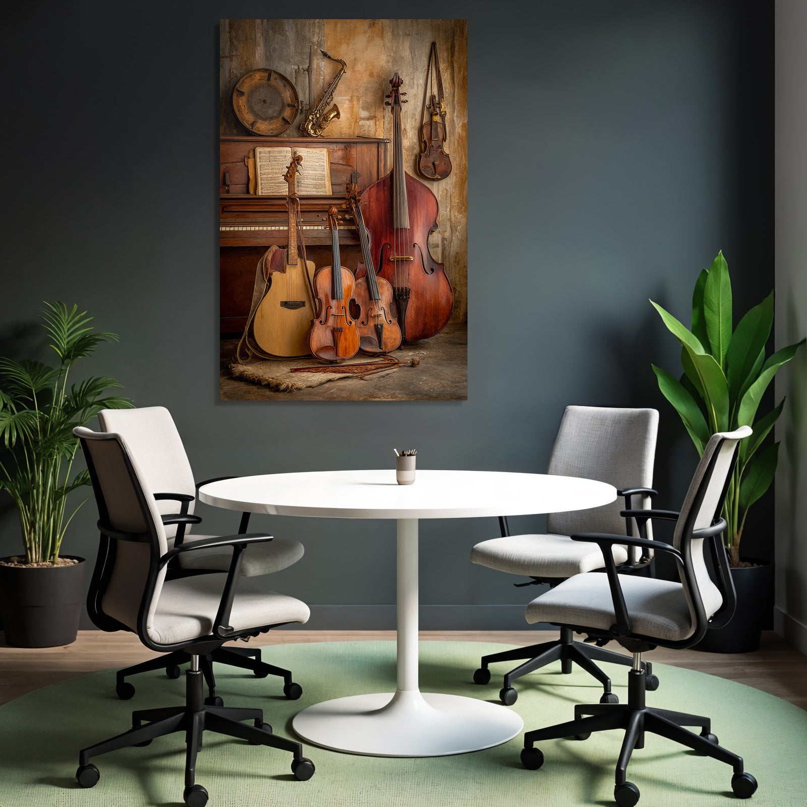 Musikalische Instrumente Anordnung Akustikgitarre Und Klavier