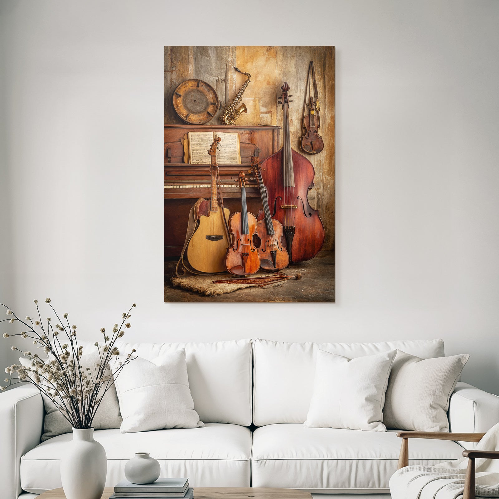 Musikalische Instrumente Anordnung Akustikgitarre Und Klavier