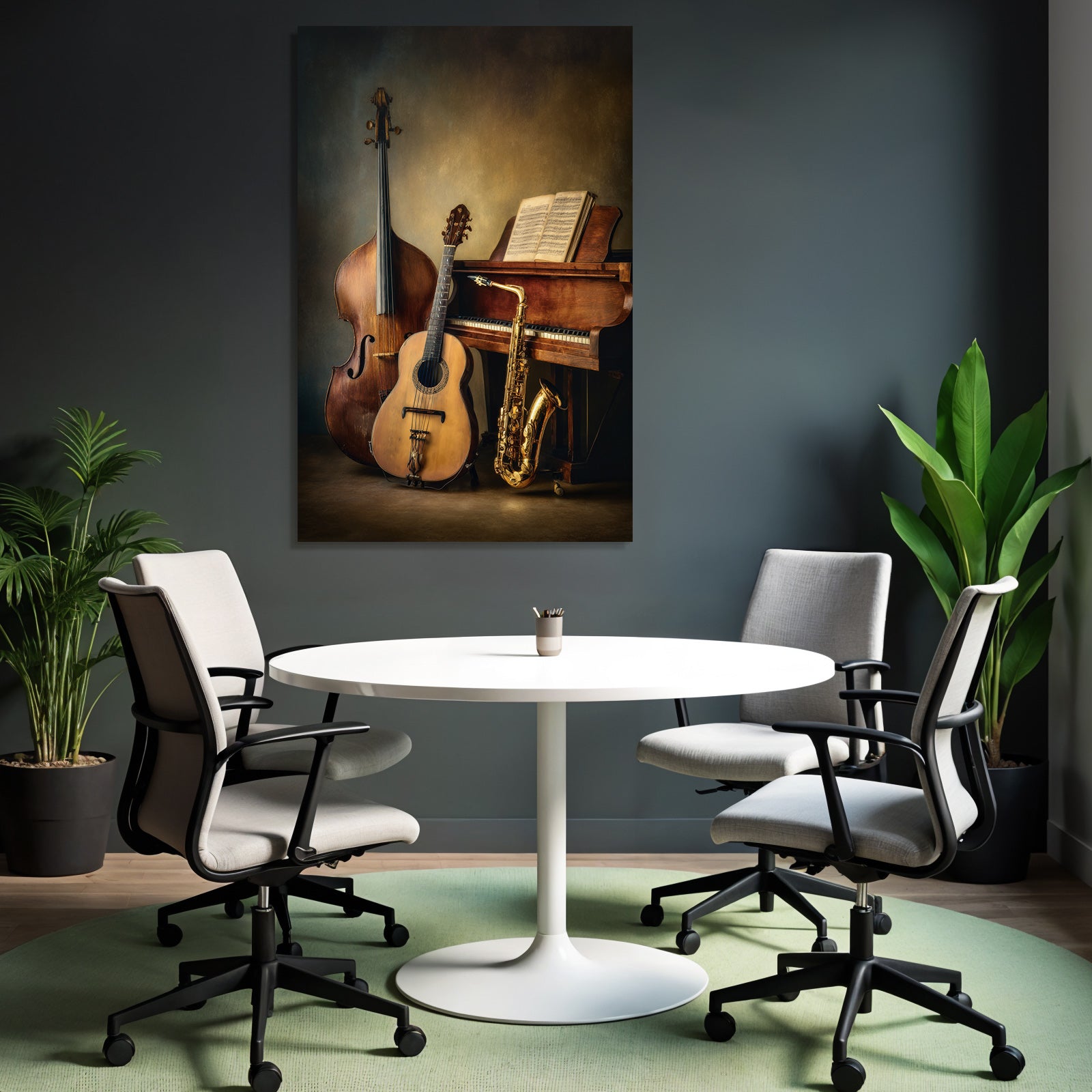 Musikinstrumente Double Bass Gitarre Saxophon Klavier Musikbuch Kreative Atmosphäre
