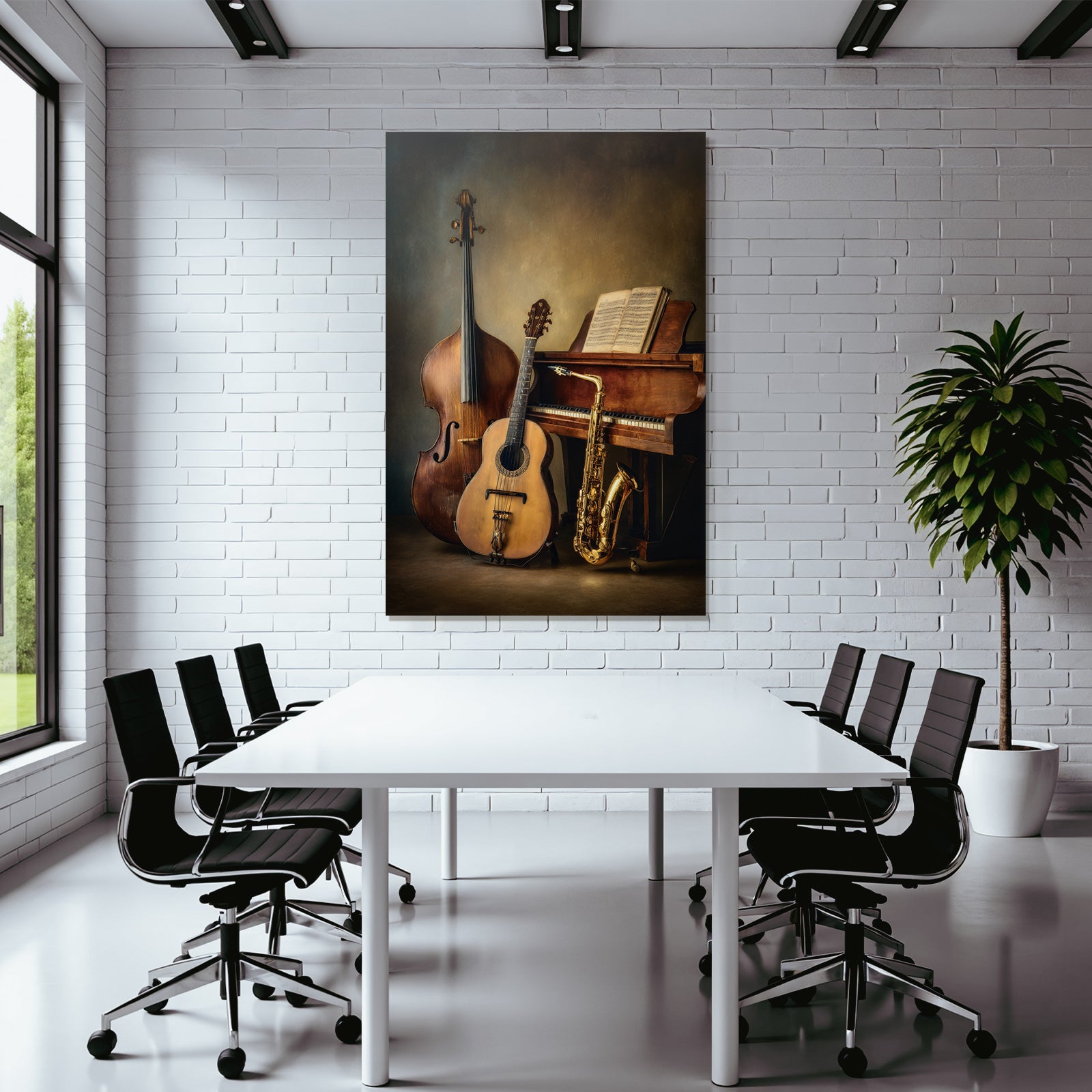 Musikinstrumente Double Bass Gitarre Saxophon Klavier Musikbuch Kreative Atmosphäre