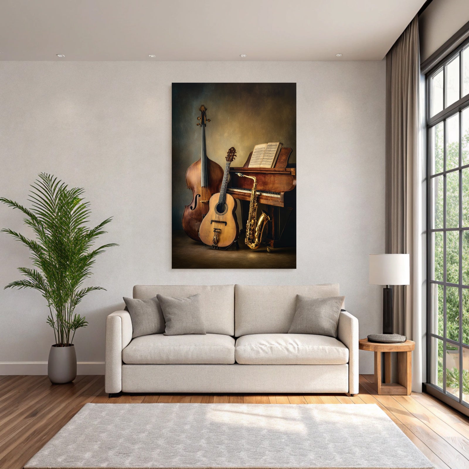 Musikinstrumente Double Bass Gitarre Saxophon Klavier Musikbuch Kreative Atmosphäre