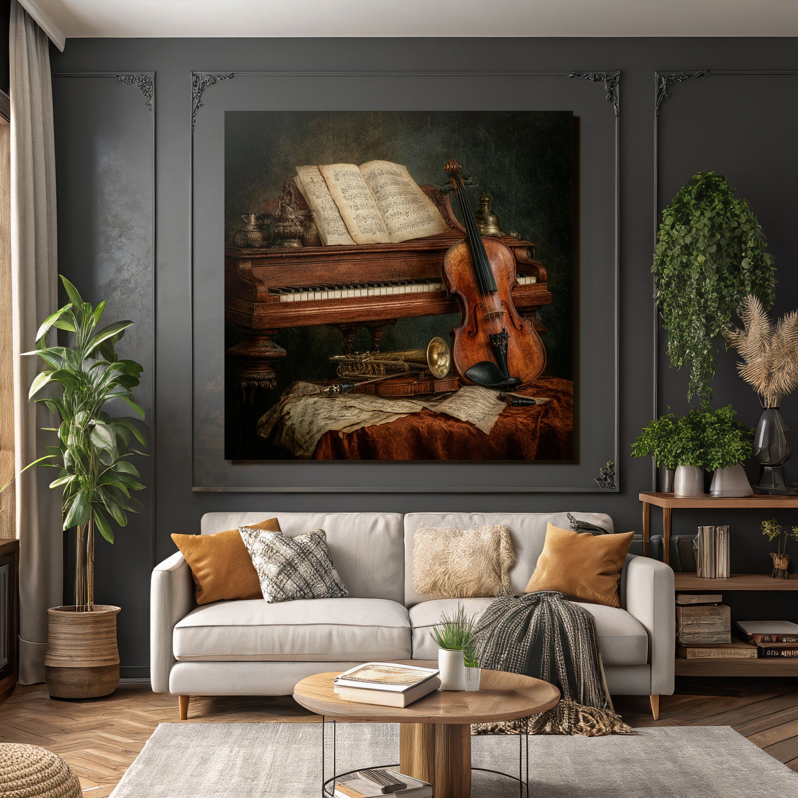 Nostalgisches Musik Stillleben Mit Piano Und Instrumenten
