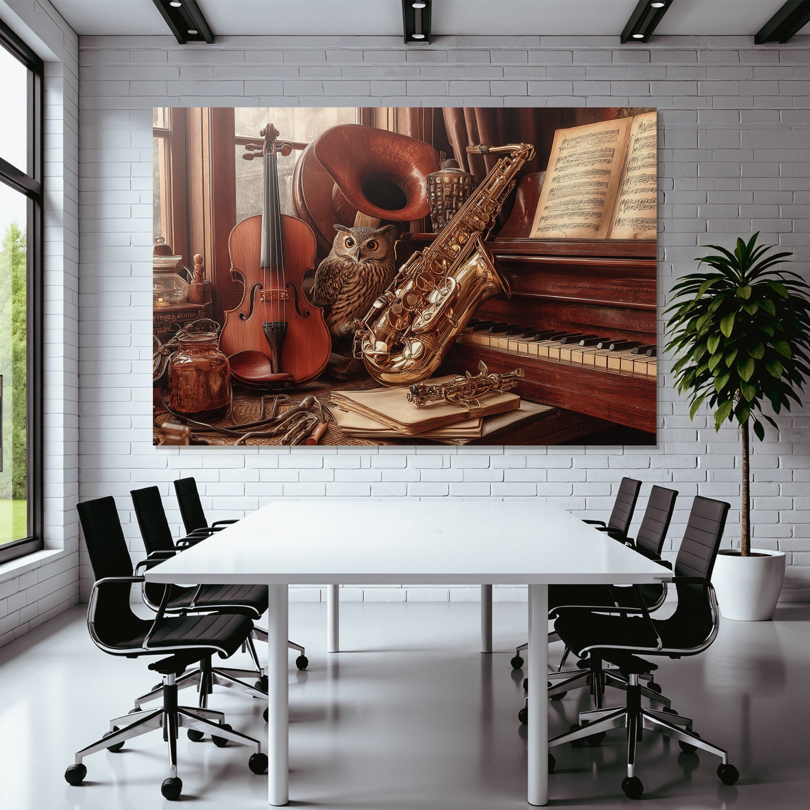 Cozy Artistische Szene Mit Instrumenten Und Einem Eule