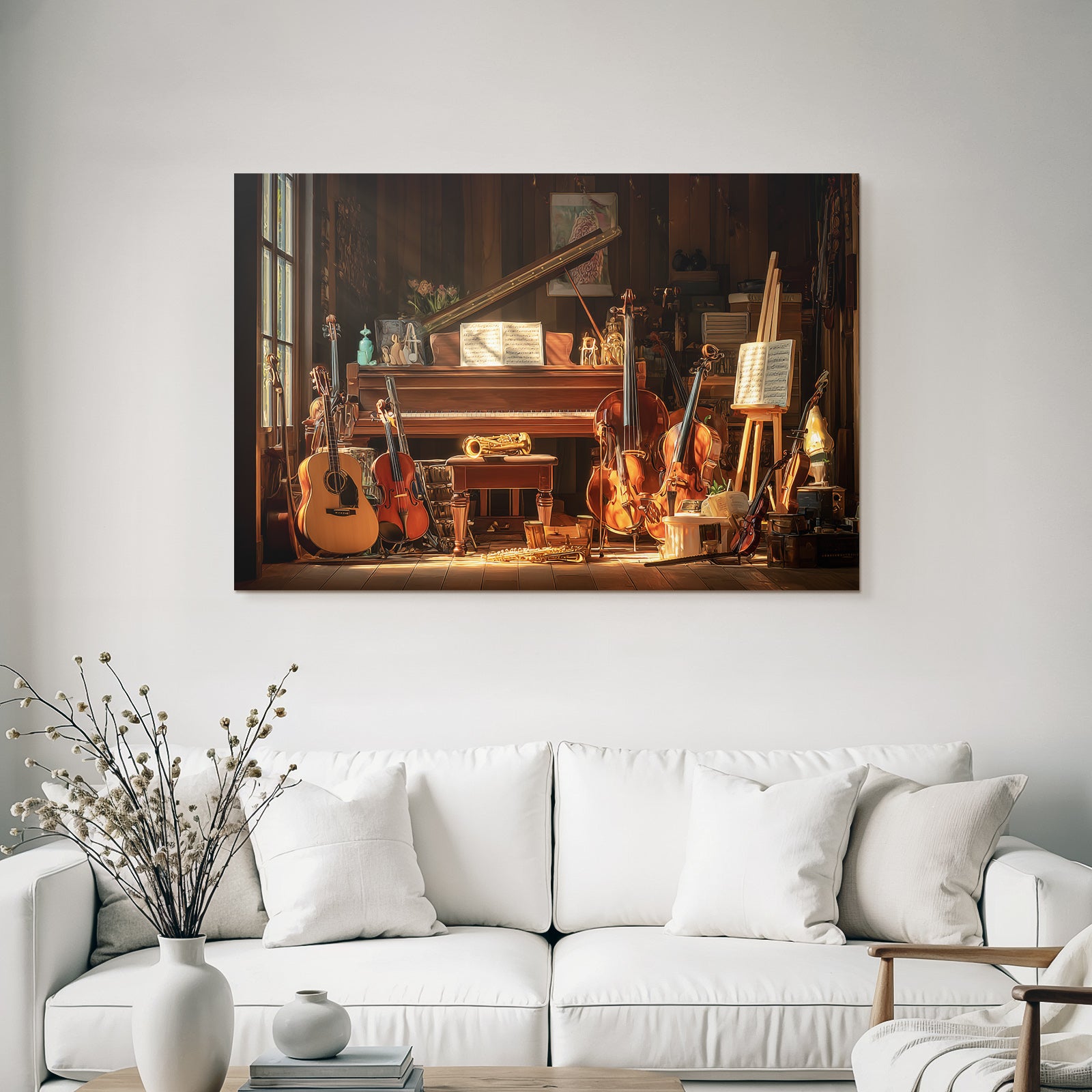 Gemütliches Musikzimmer Mit Instrumenten Und Noten