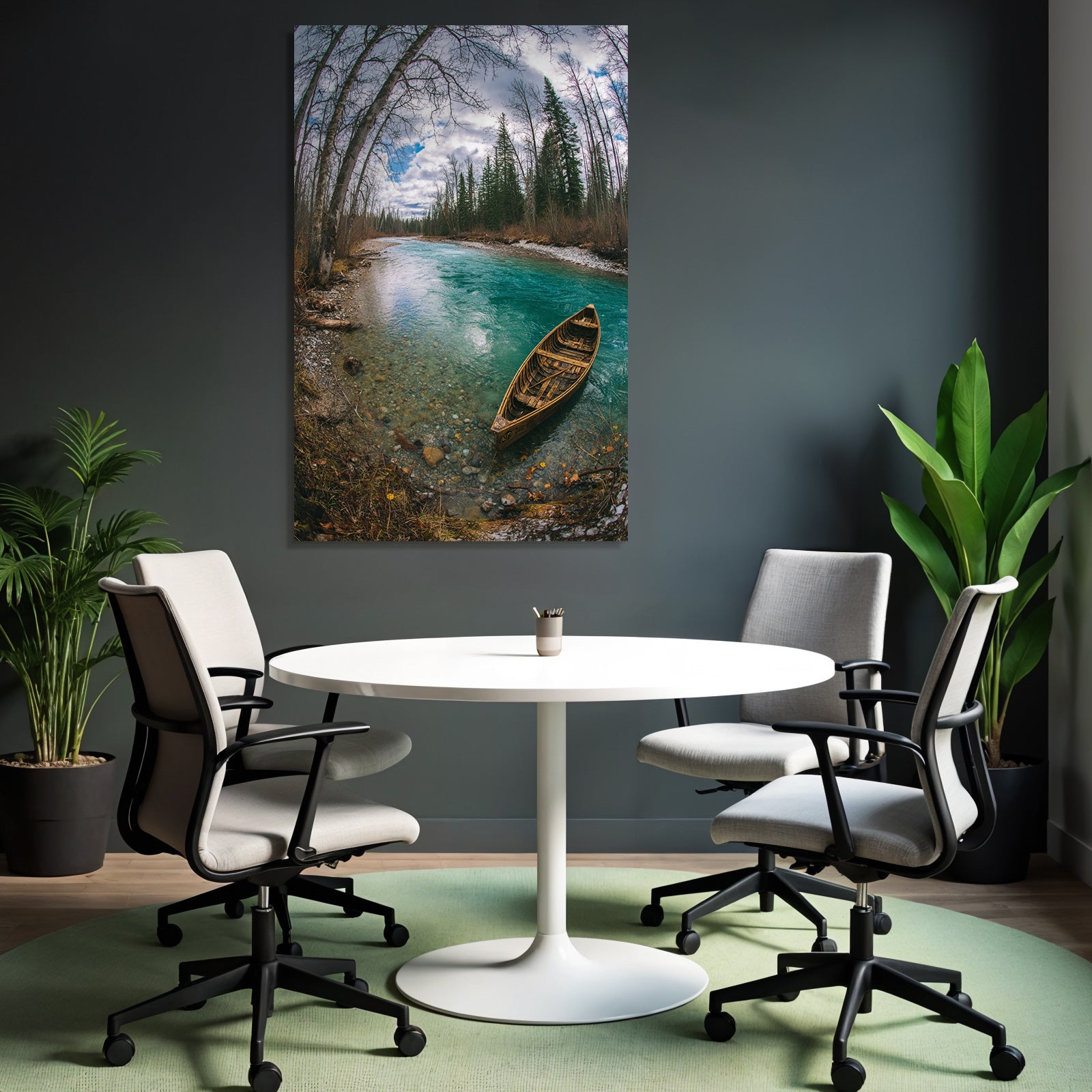 Friedliche Natur Landschaft Fluss Boot Baum Im Grünen