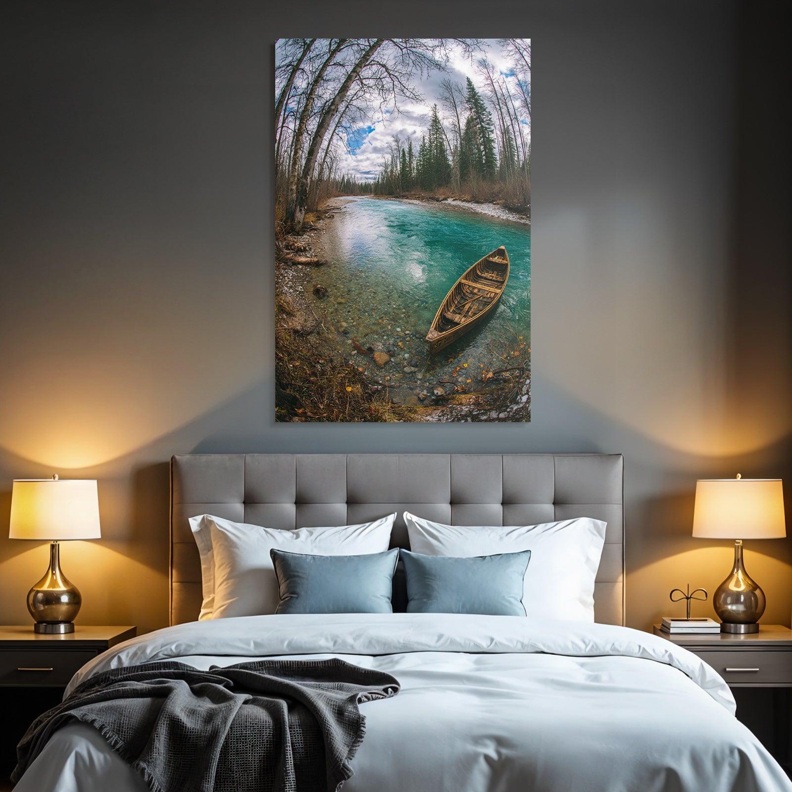 Friedliche Natur Landschaft Fluss Boot Baum Im Grünen