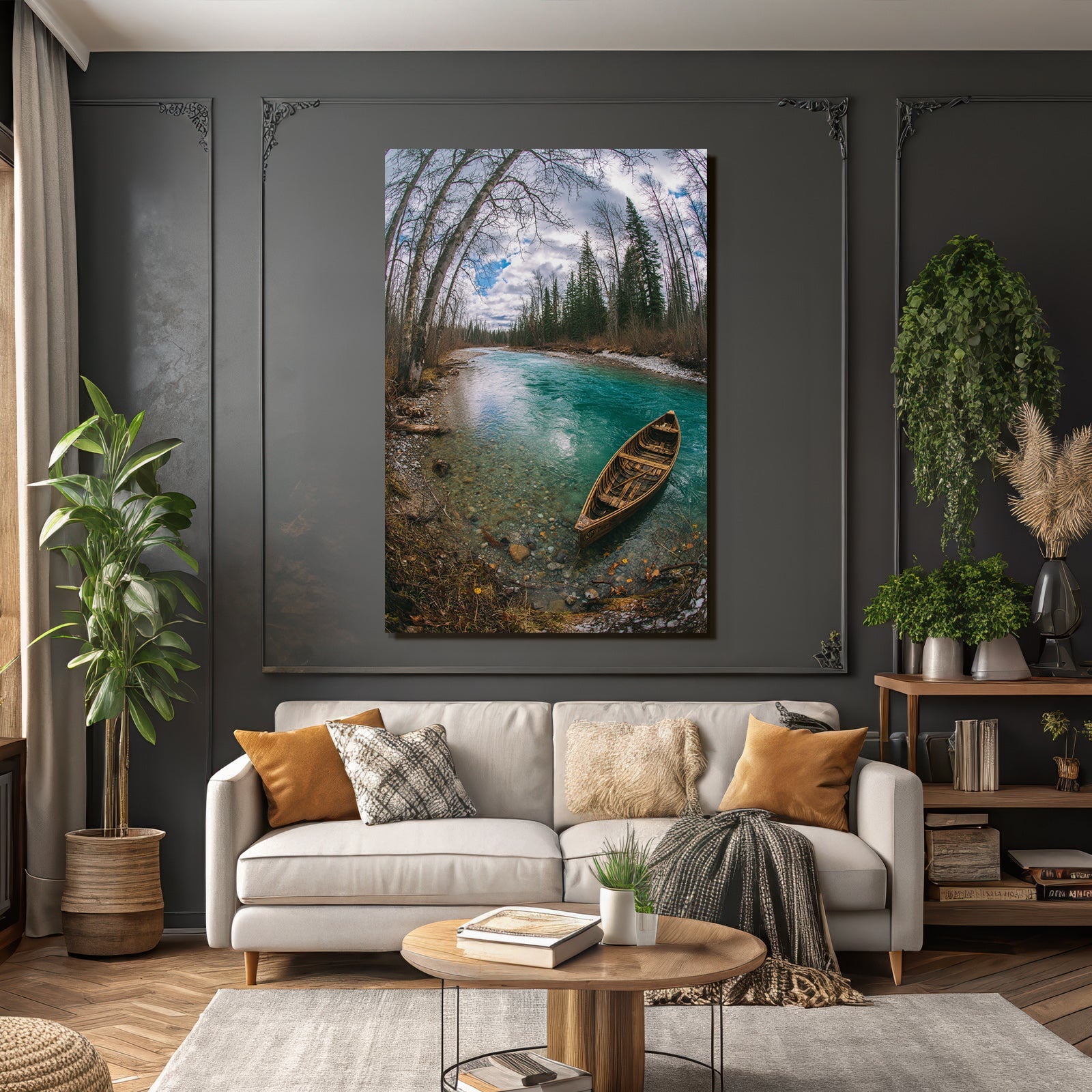 Friedliche Natur Landschaft Fluss Boot Baum Im Grünen
