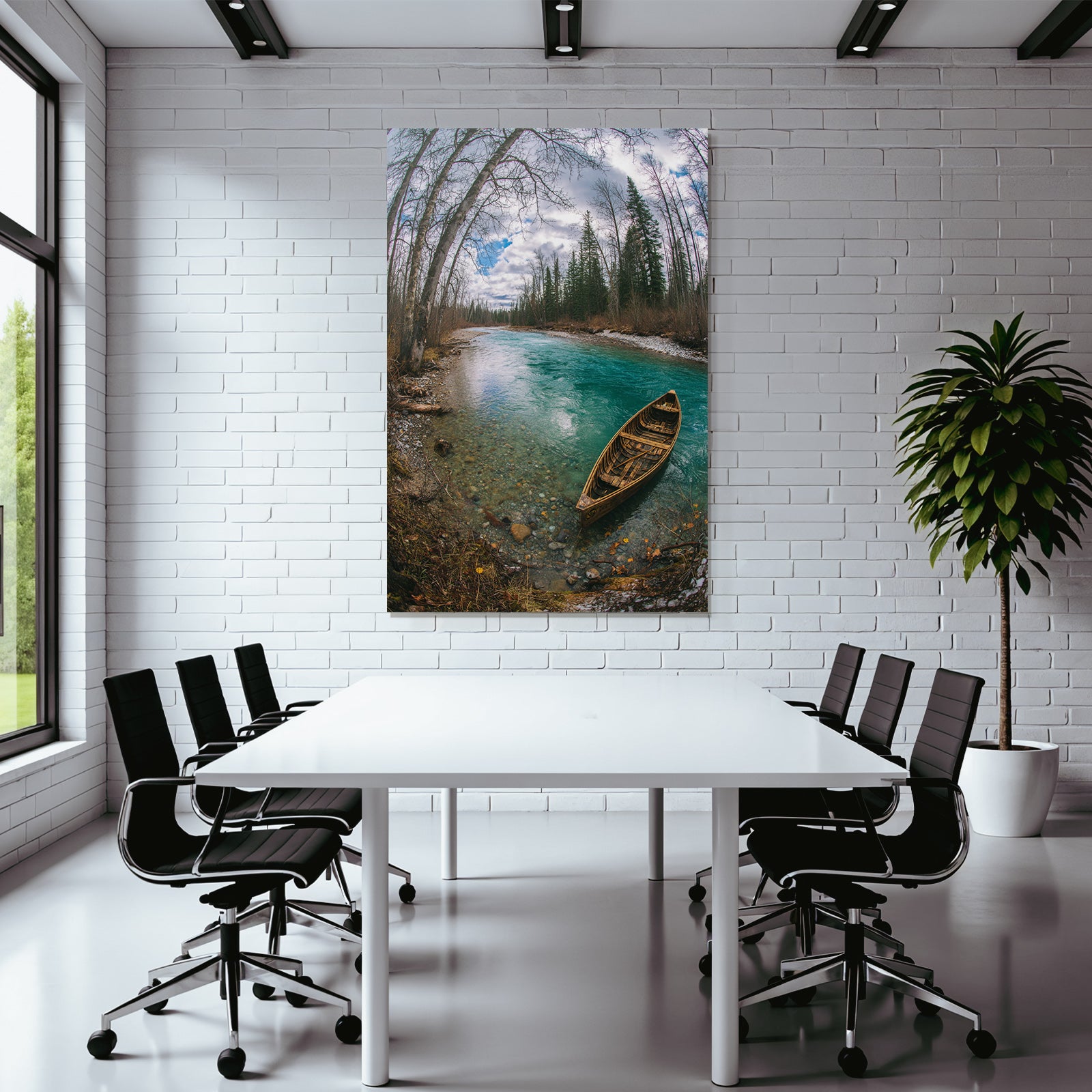 Friedliche Natur Landschaft Fluss Boot Baum Im Grünen