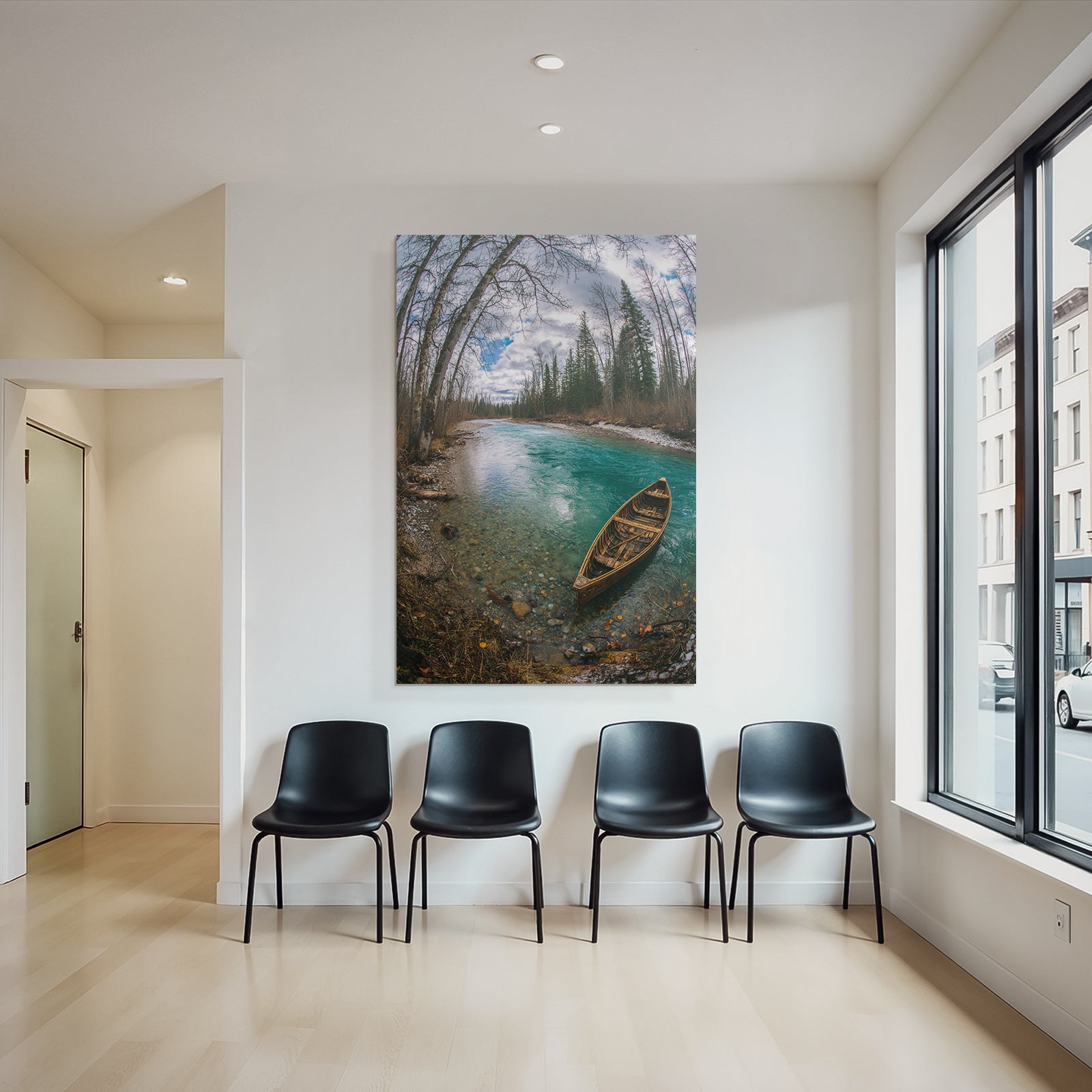 Friedliche Natur Landschaft Fluss Boot Baum Im Grünen