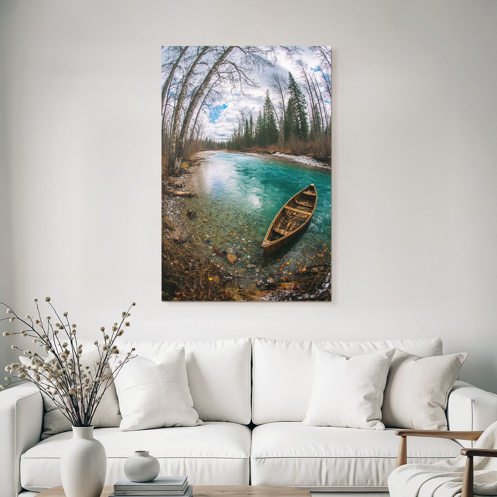Friedliche Natur Landschaft Fluss Boot Baum Im Grünen
