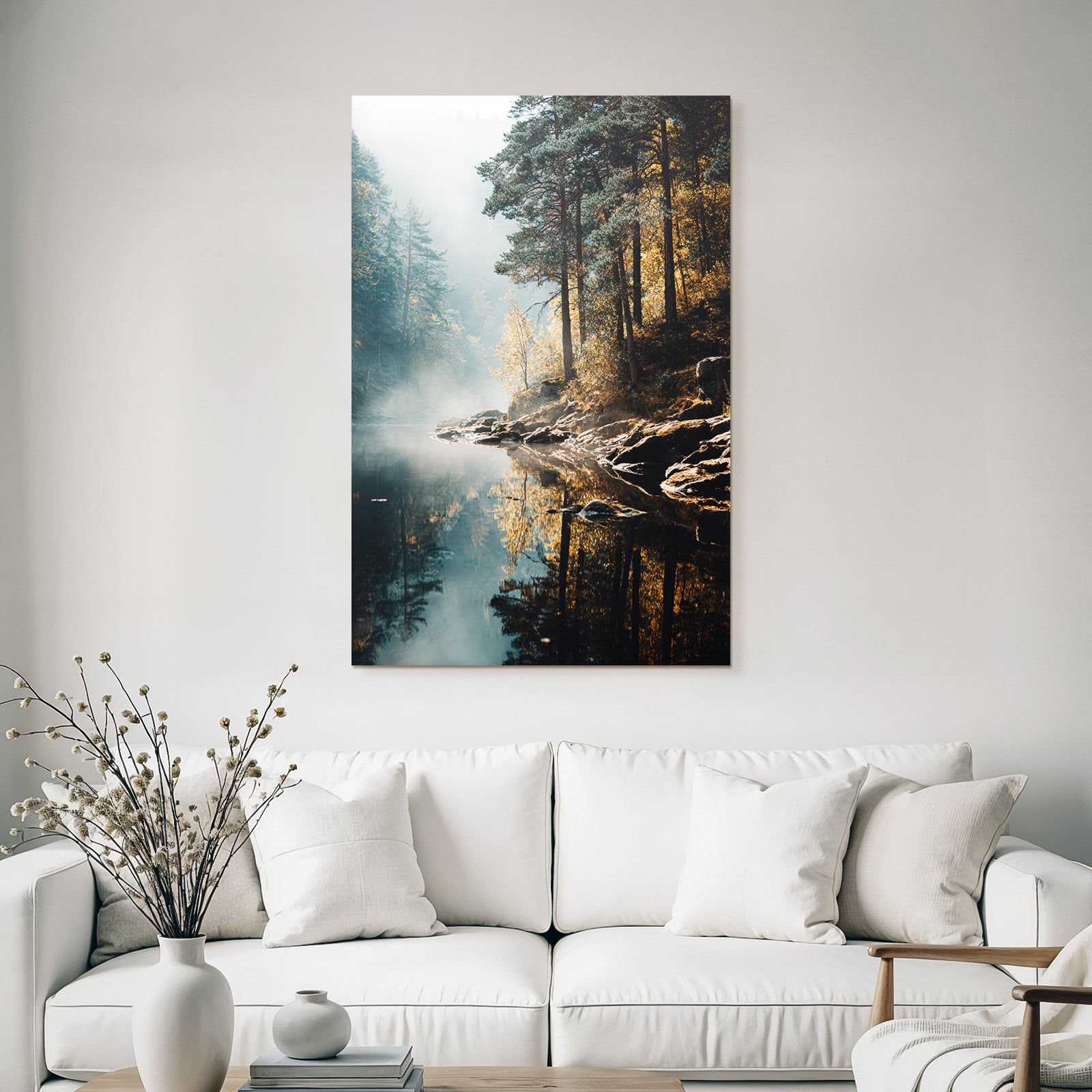 Herbstlandschaft Mit Nebel Und Ruhigem Wasser