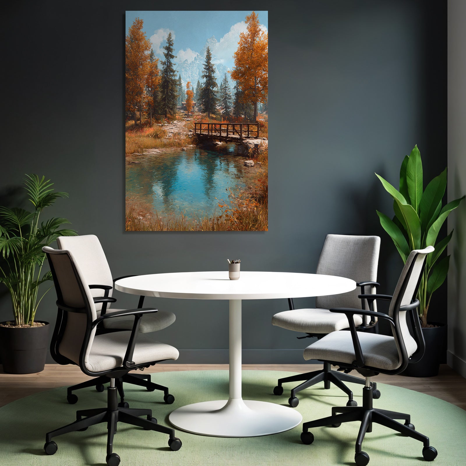 Ruhige Landschaft Holzbrücke Über Klarem See Im Herbst