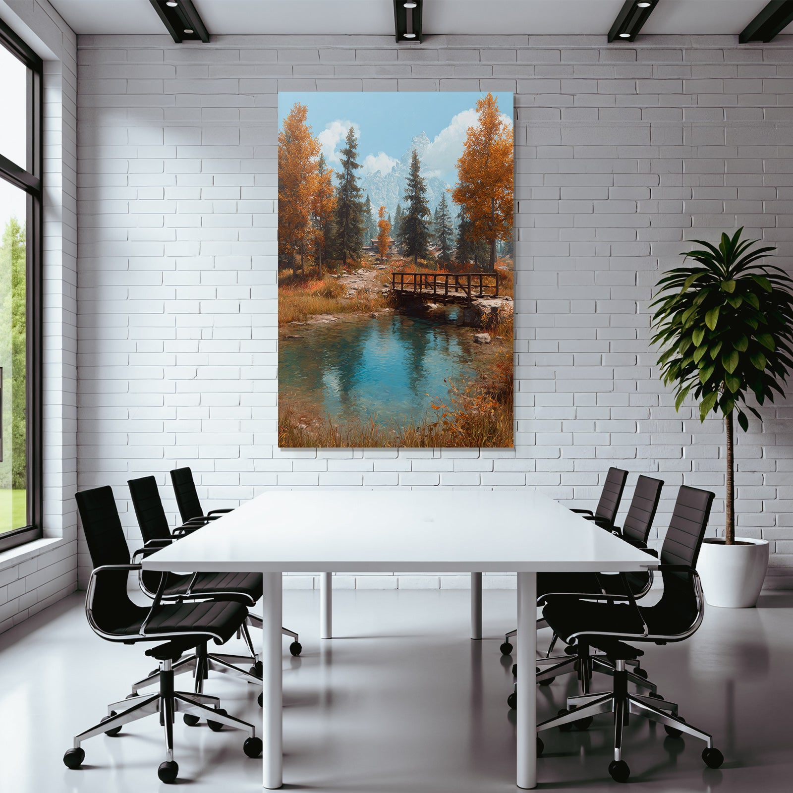Ruhige Landschaft Holzbrücke Über Klarem See Im Herbst