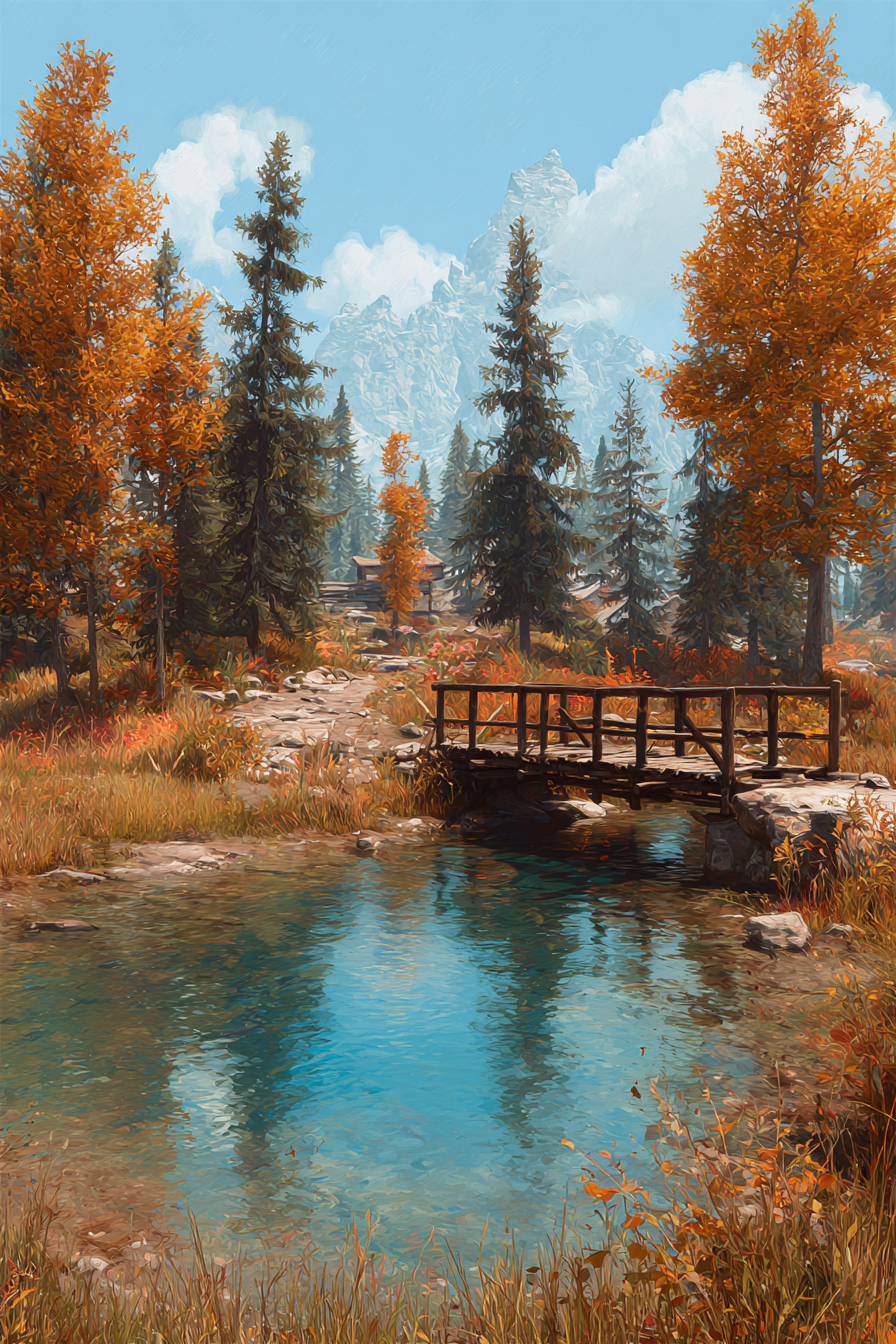 Ruhige Landschaft Holzbrücke Über Klarem See Im Herbst | Reisen und Outdoor | Themen und Hobbys
