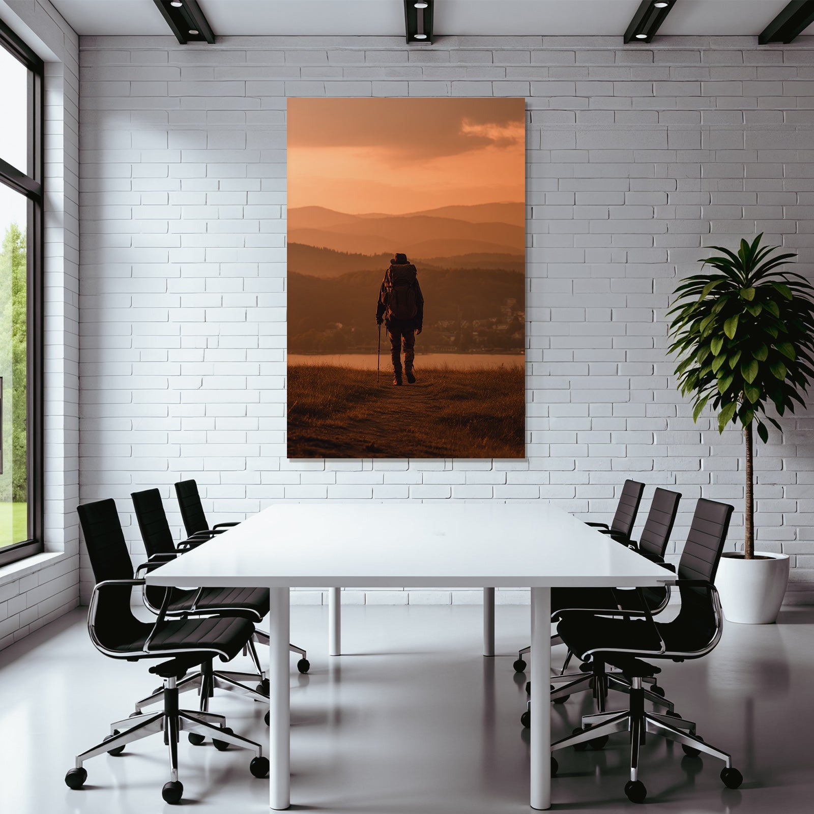 Wanderer Im Sonnenuntergang In Den Bergen