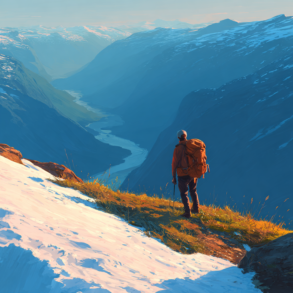 Einsamer Wanderer Am Gipfel Mit Breathtaking Ausblick Auf Das Tal | Reisen und Outdoor | Themen und Hobbys