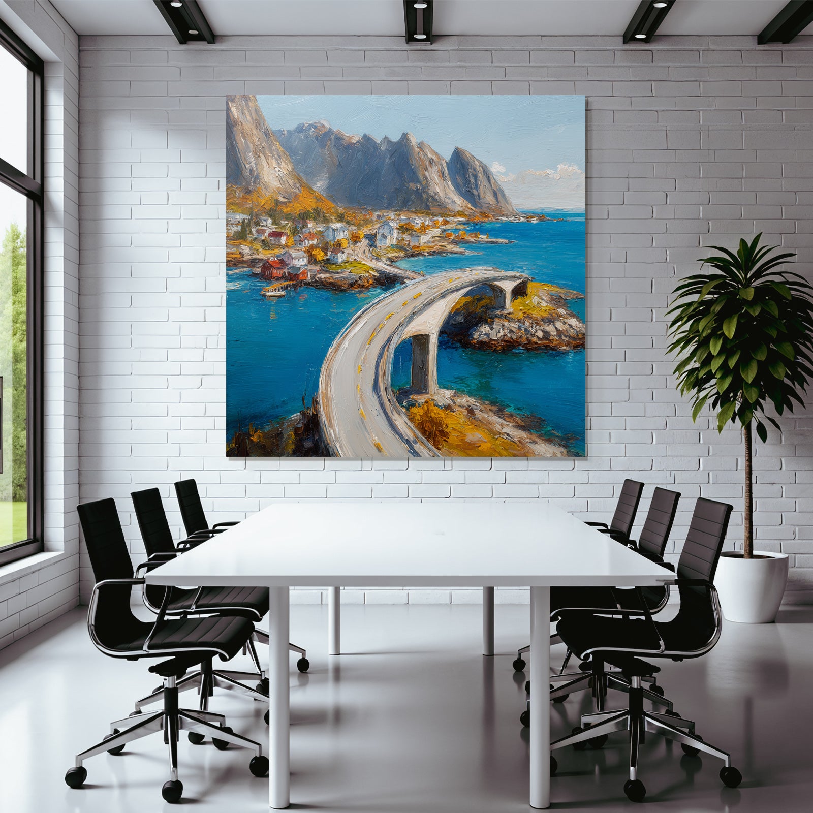 Kurvenbrücke Küstrale Landschaft Mit Traditionellen Haeusern