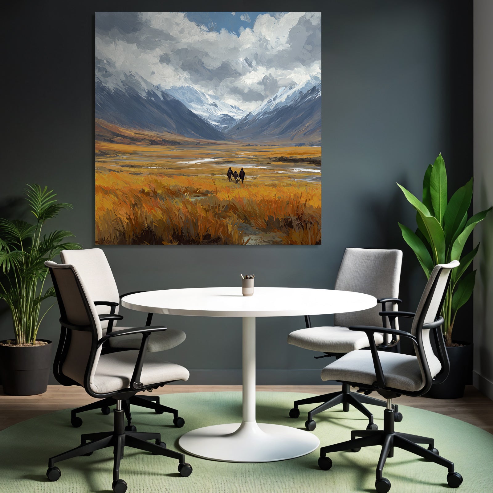 Landschaft Mit Feldern Und Bergen Mit Figuren