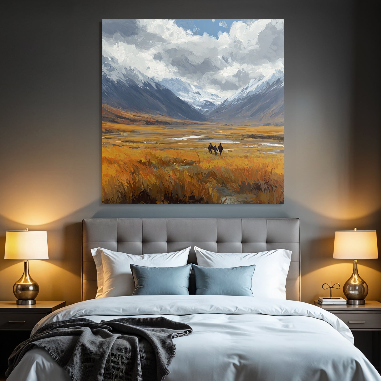 Landschaft Mit Feldern Und Bergen Mit Figuren