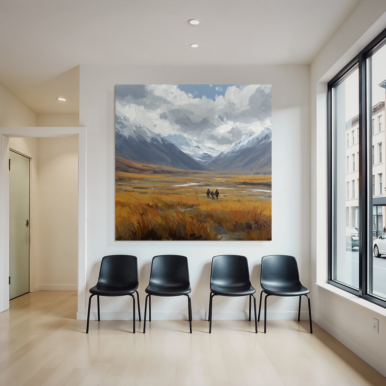Landschaft Mit Feldern Und Bergen Mit Figuren