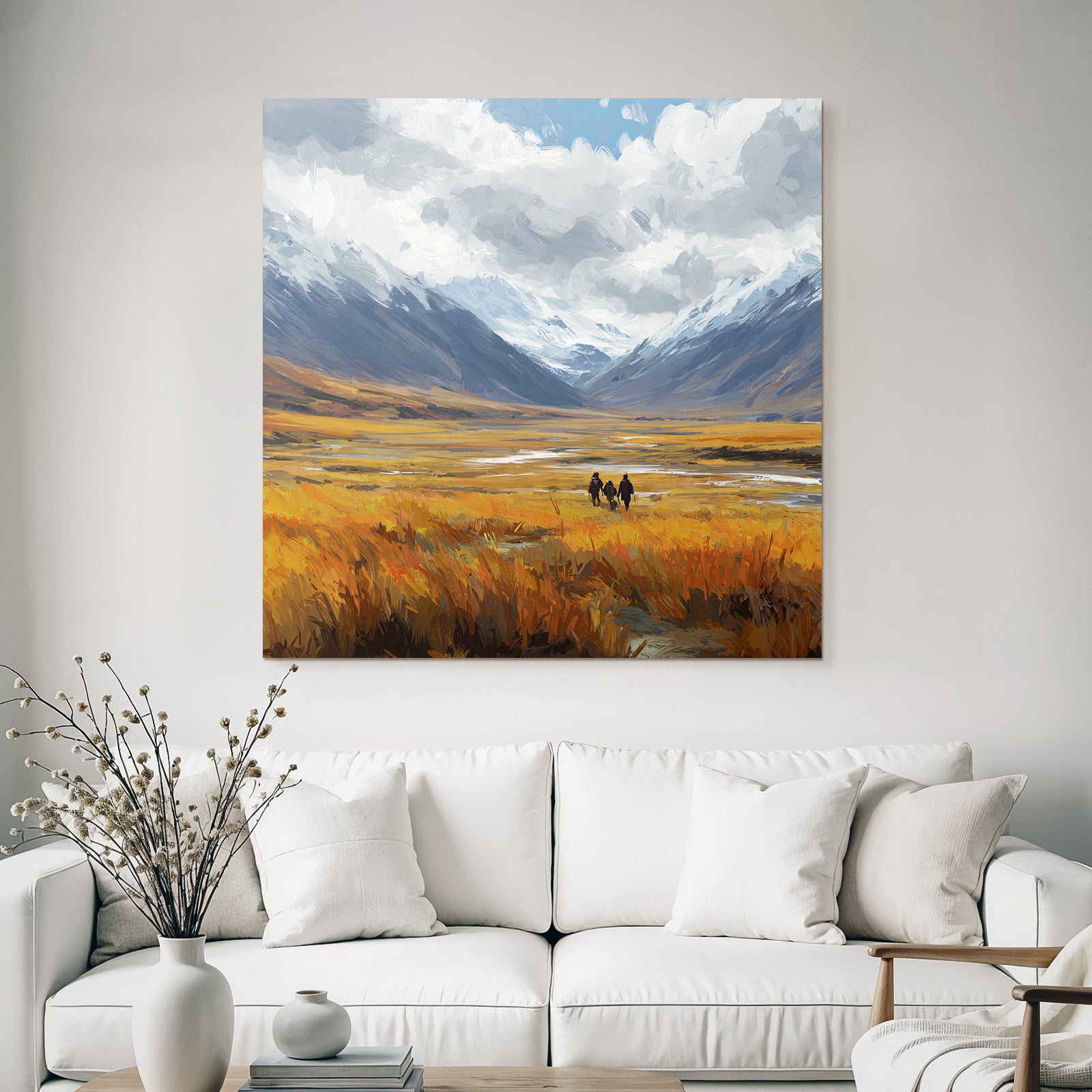 Landschaft Mit Feldern Und Bergen Mit Figuren
