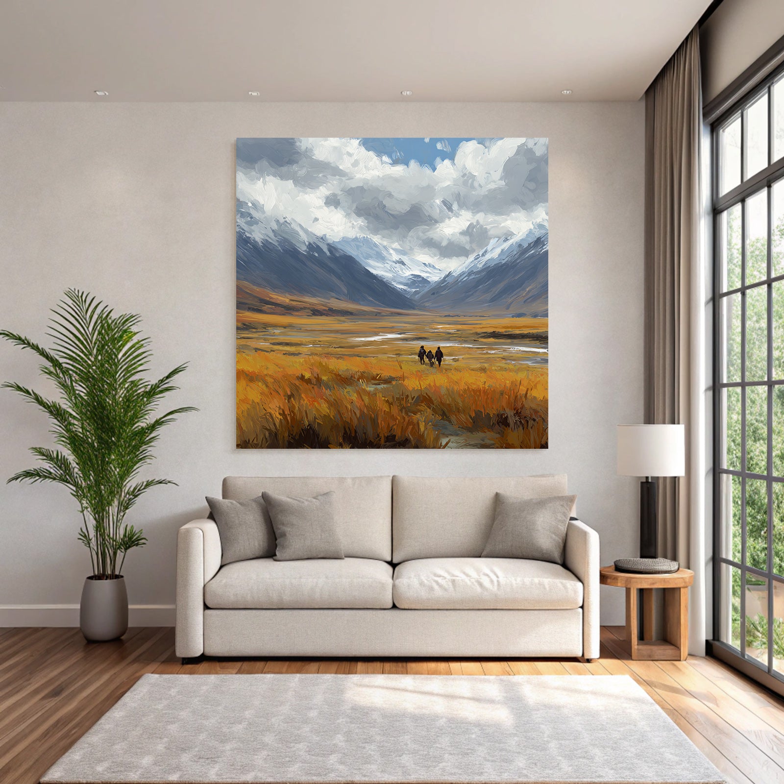 Landschaft Mit Feldern Und Bergen Mit Figuren