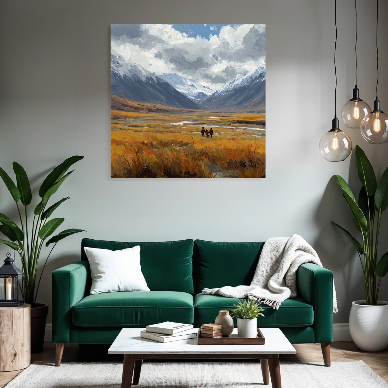 Landschaft Mit Feldern Und Bergen Mit Figuren