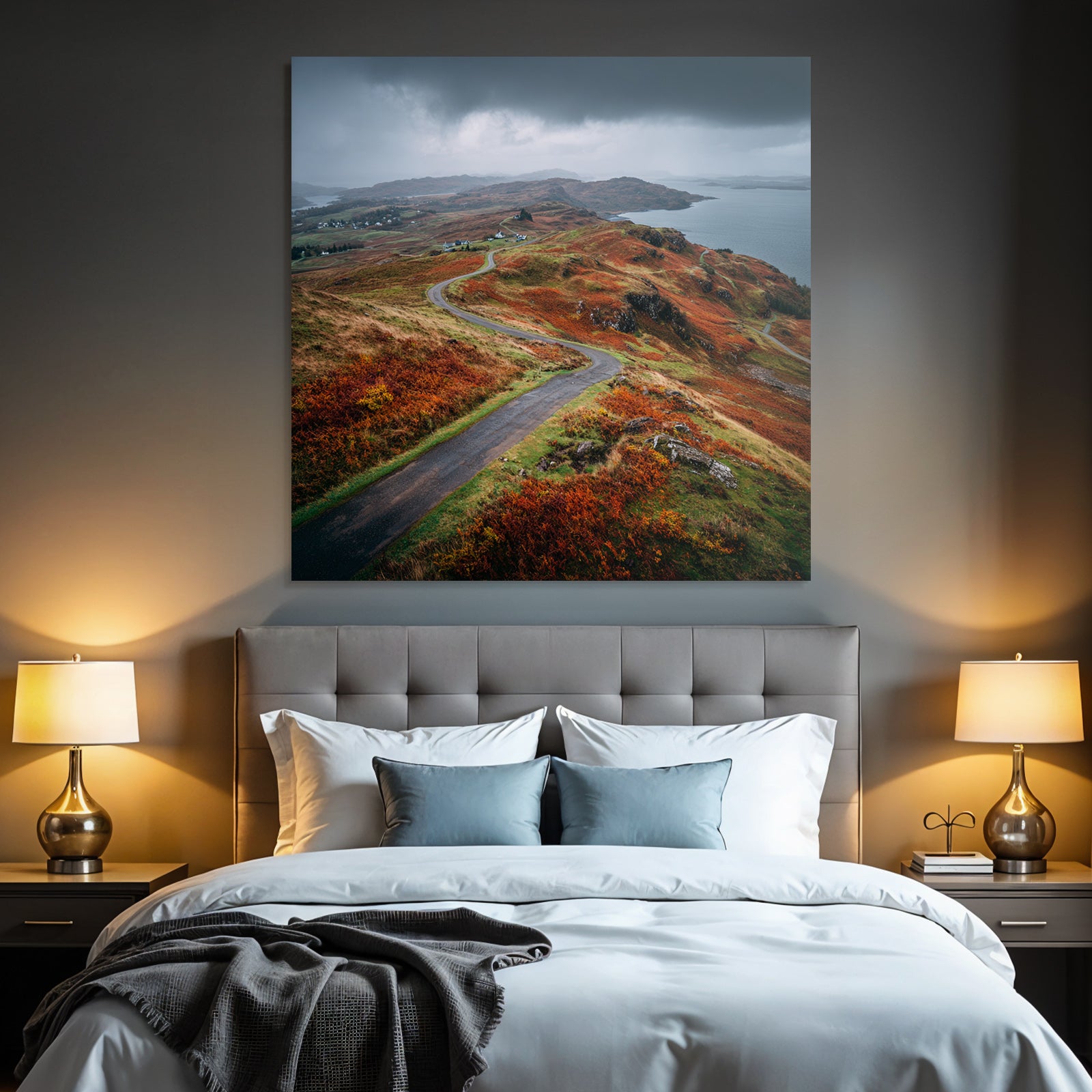 Rollende Hügel Herbstlandschaft Mit See Und Bergen