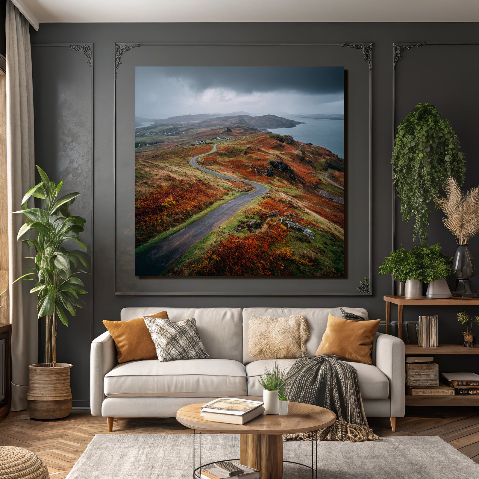 Rollende Hügel Herbstlandschaft Mit See Und Bergen