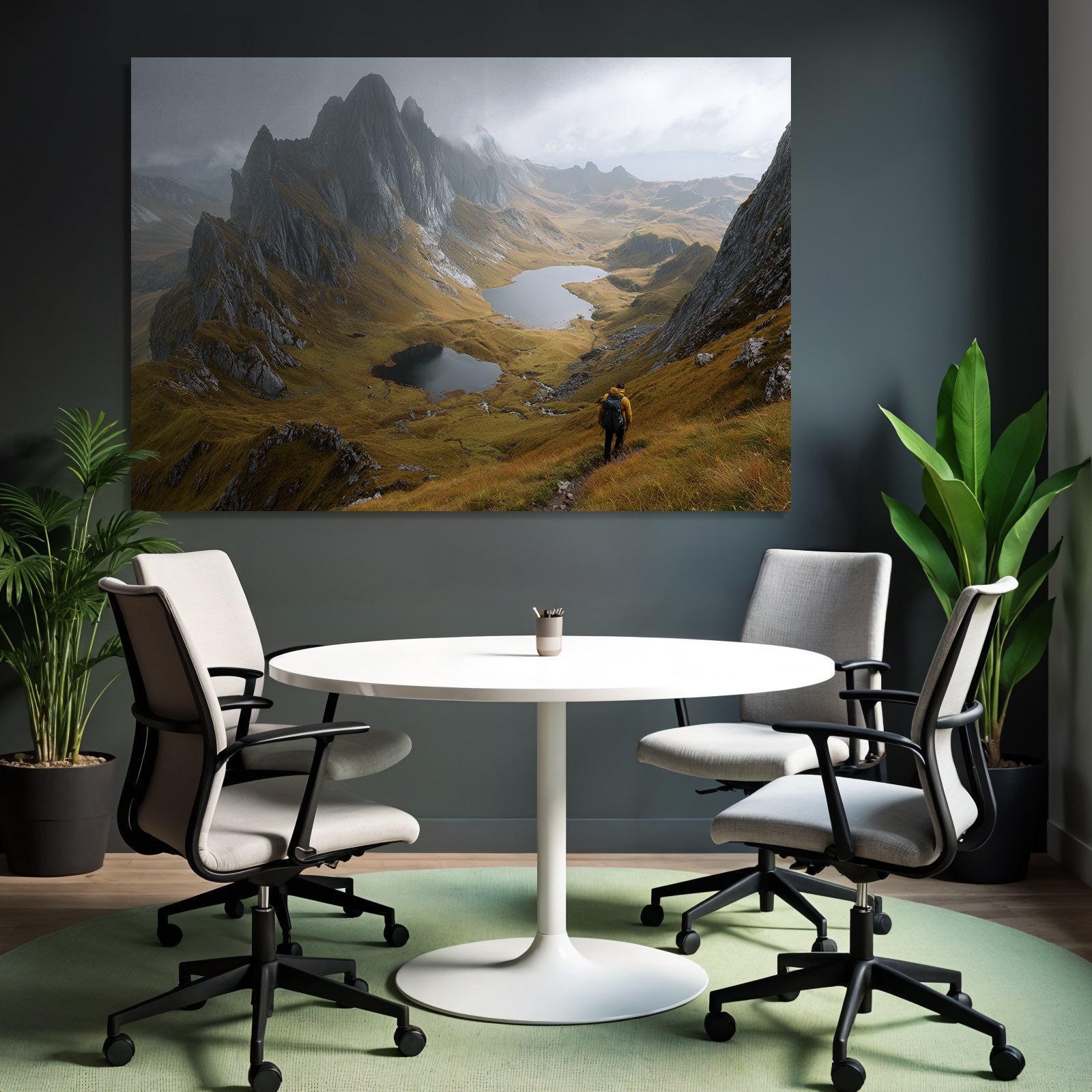 Bergebene Landschaft Mit See Und Wanderer