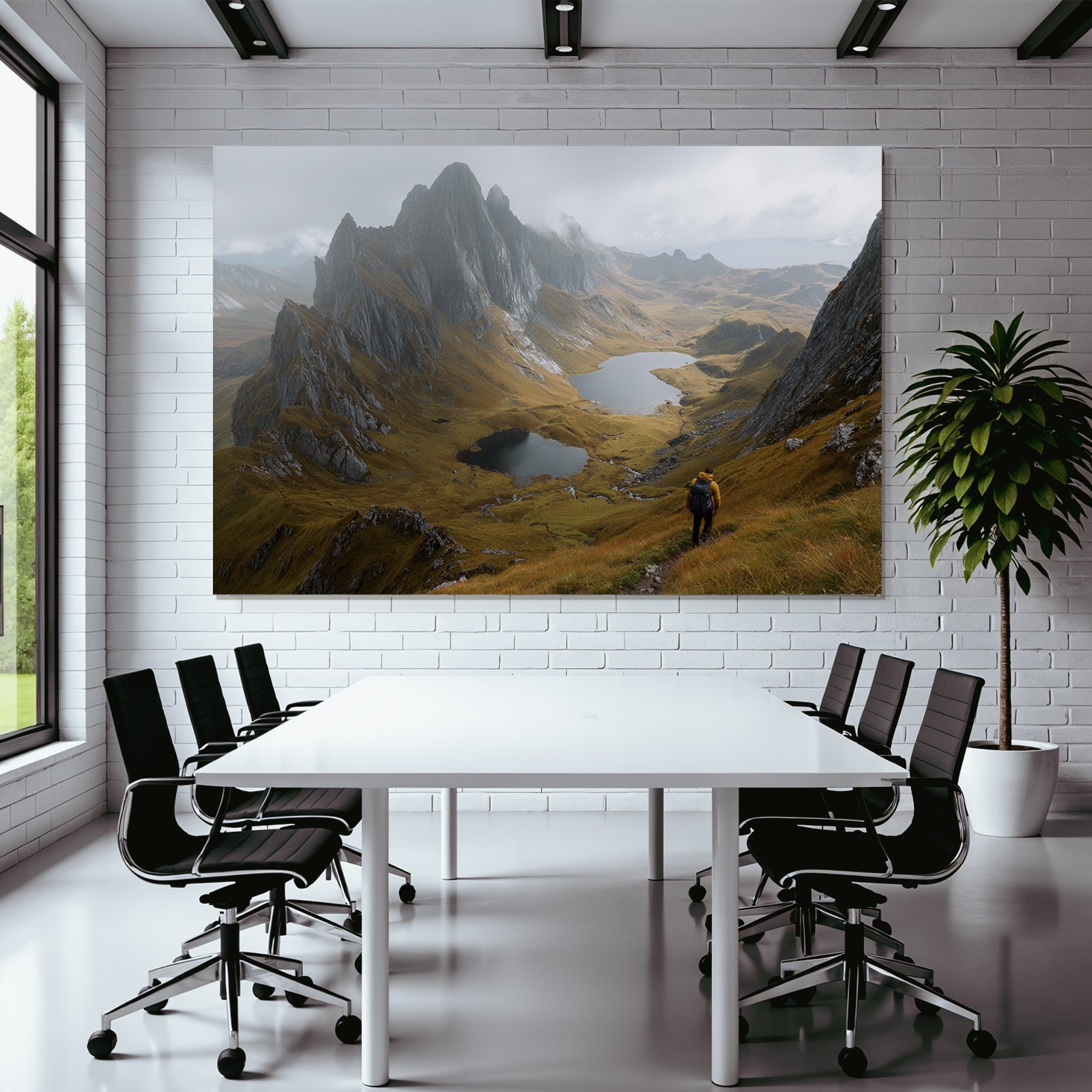 Bergebene Landschaft Mit See Und Wanderer
