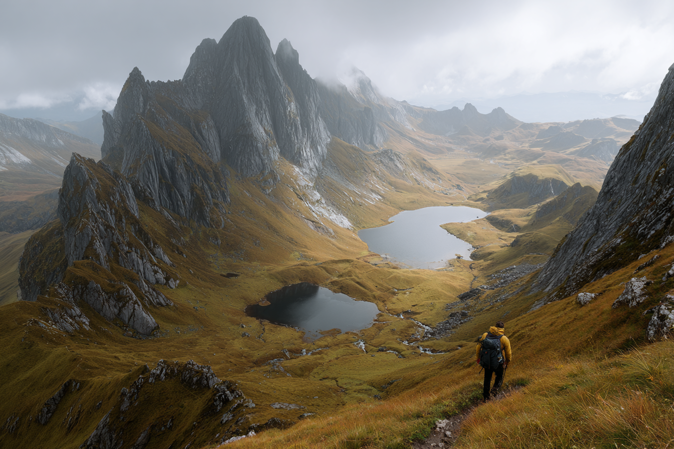 Bergebene Landschaft Mit See Und Wanderer | Reisen und Outdoor | Themen und Hobbys