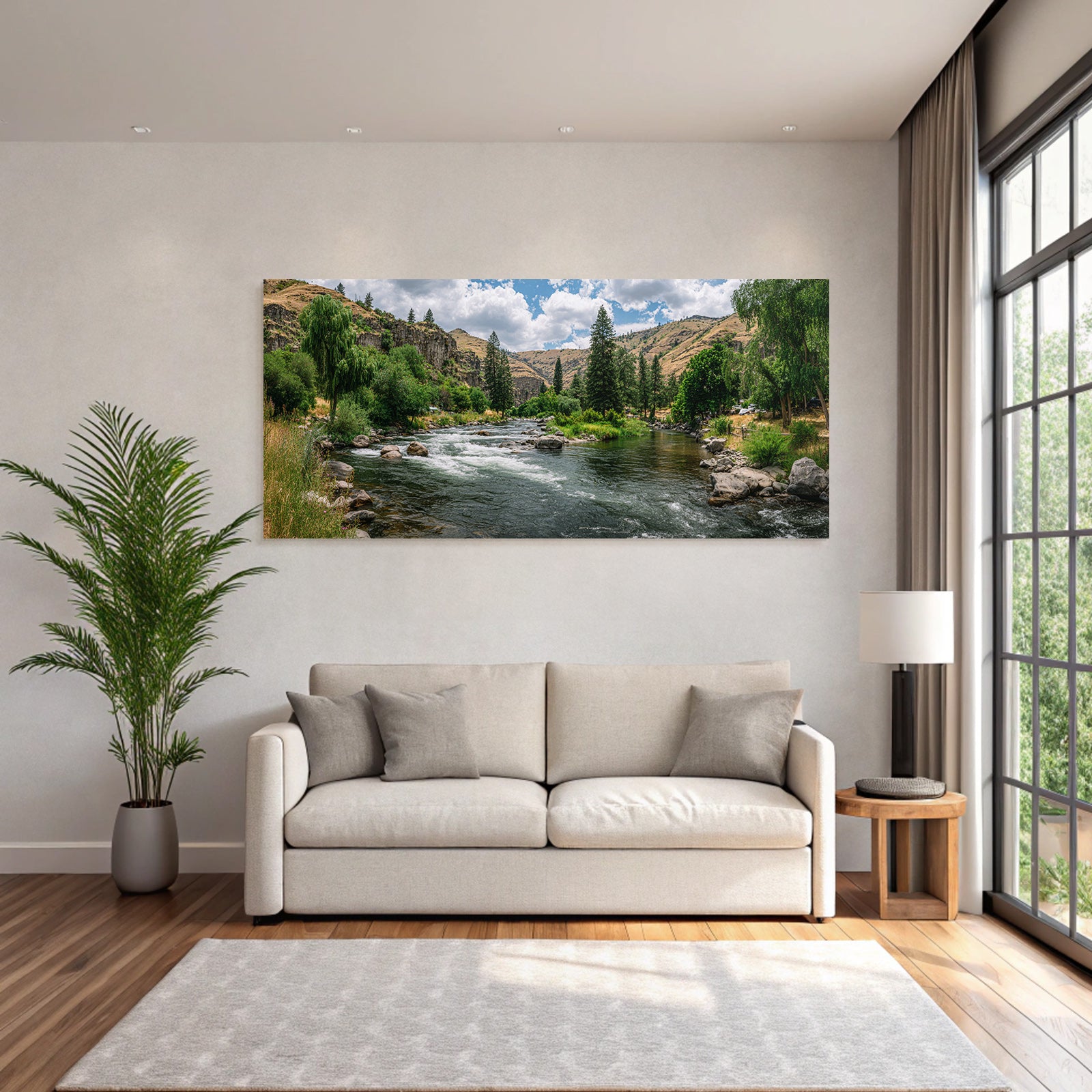 Friedliche Landschaft Mit Fluss Und Bergen