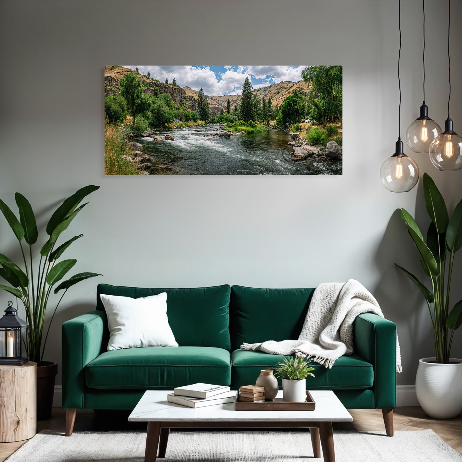 Friedliche Landschaft Mit Fluss Und Bergen