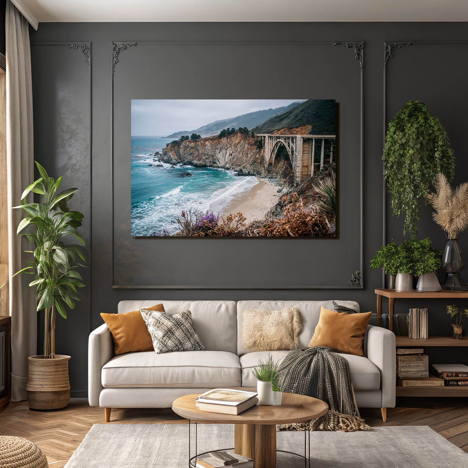 Küstenschönheit Brücke Und Felsen Meer Vegetation
