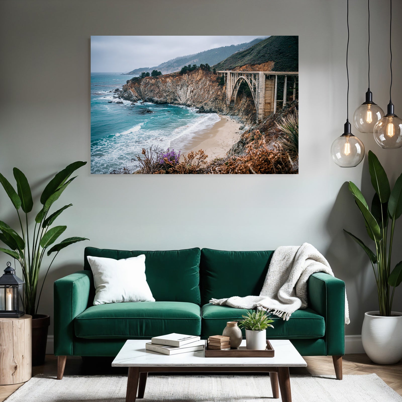 Küstenschönheit Brücke Und Felsen Meer Vegetation