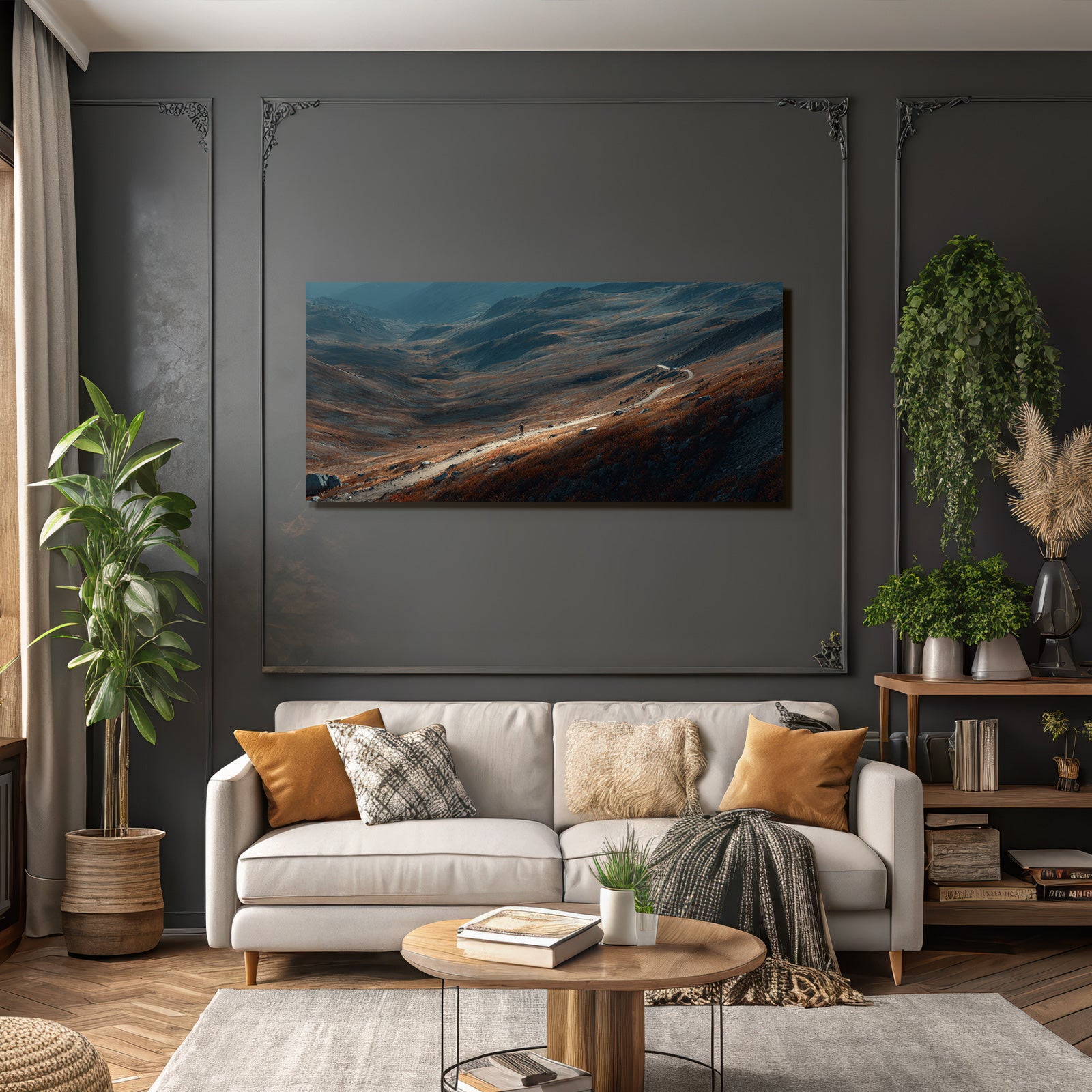Landschaft Mit Weg Und Einer Person Auf Den Hügeln
