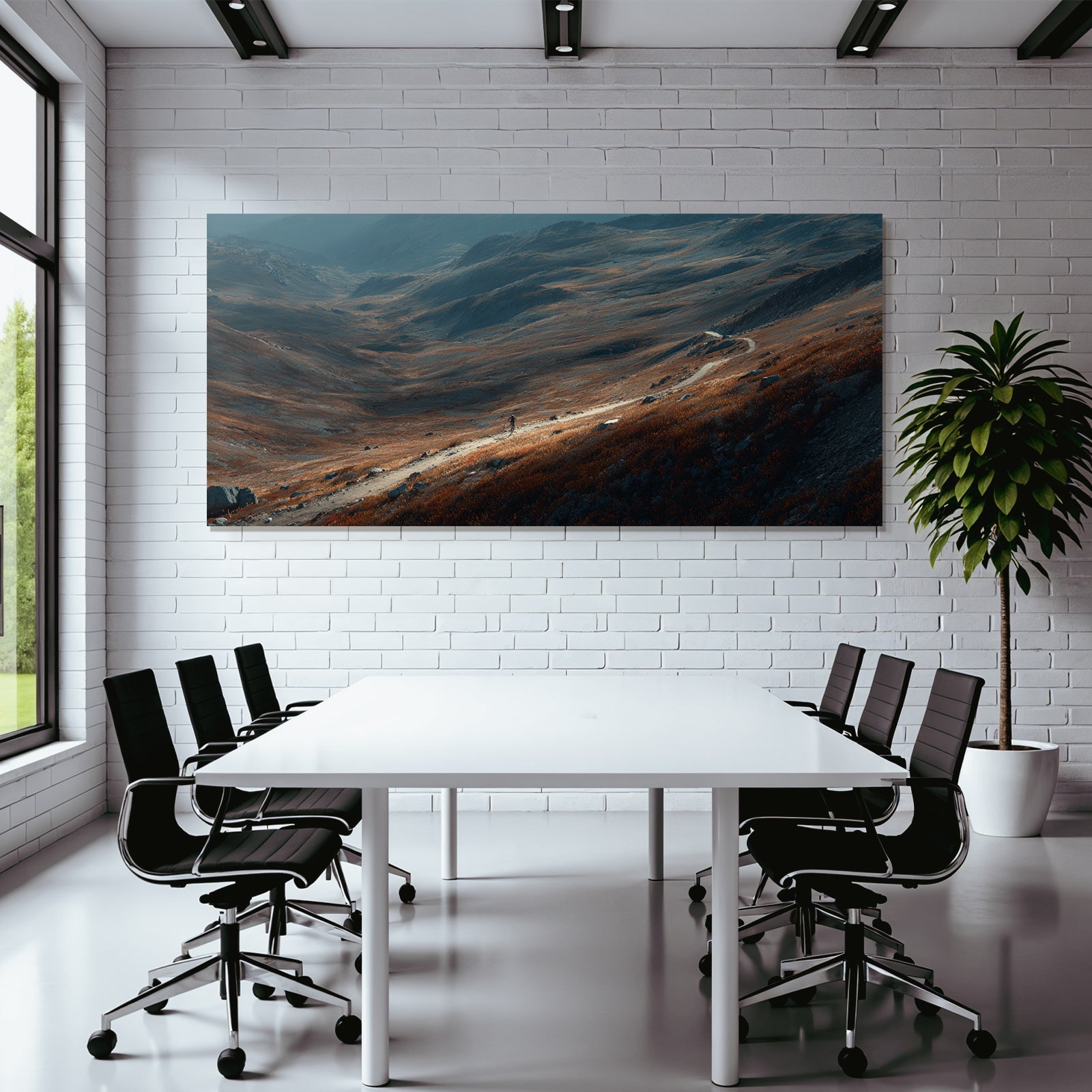 Landschaft Mit Weg Und Einer Person Auf Den Hügeln