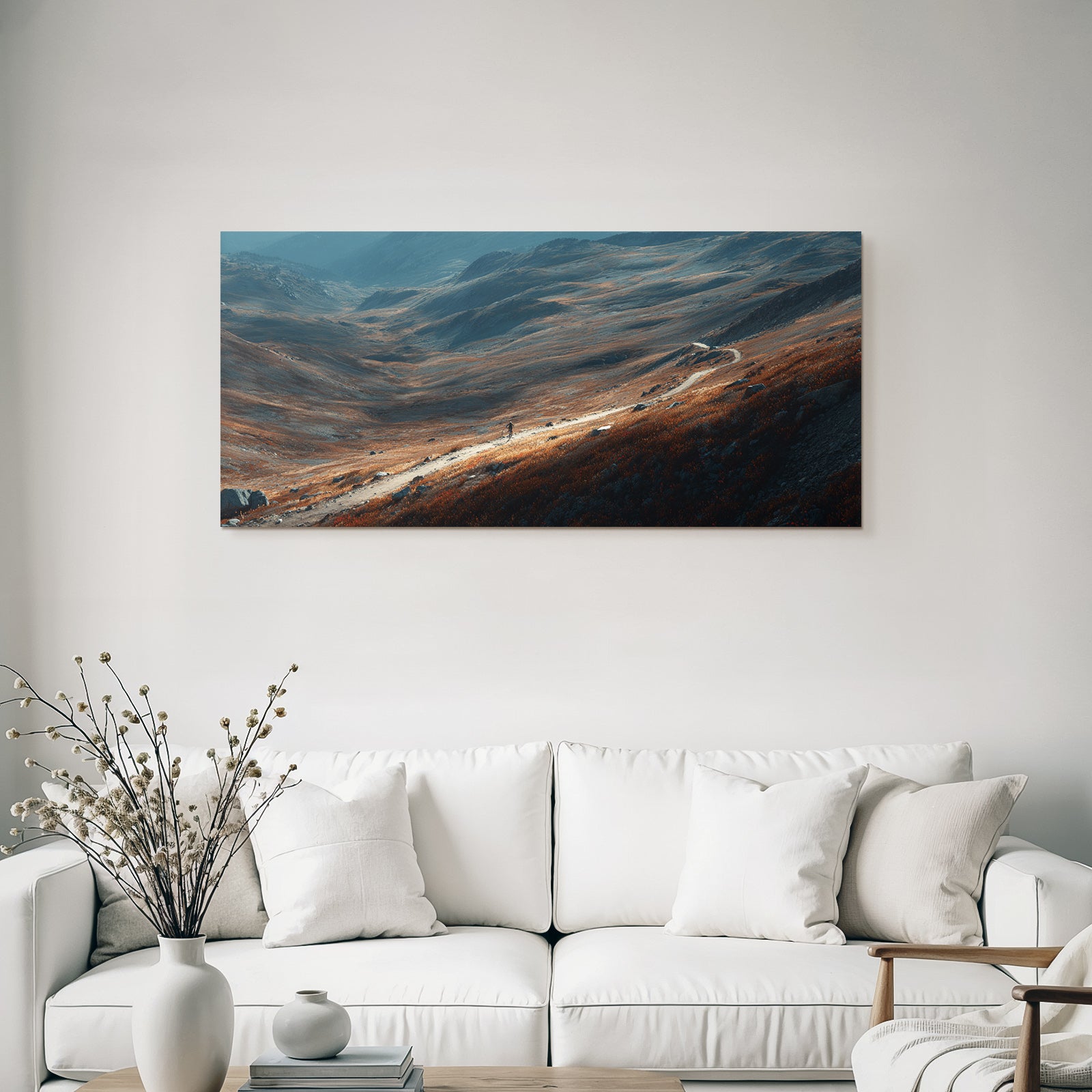 Landschaft Mit Weg Und Einer Person Auf Den Hügeln